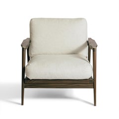 Jaffna Armchair Handmade Nedun Wood Linen Rattan Brass Mid Century, In Stock