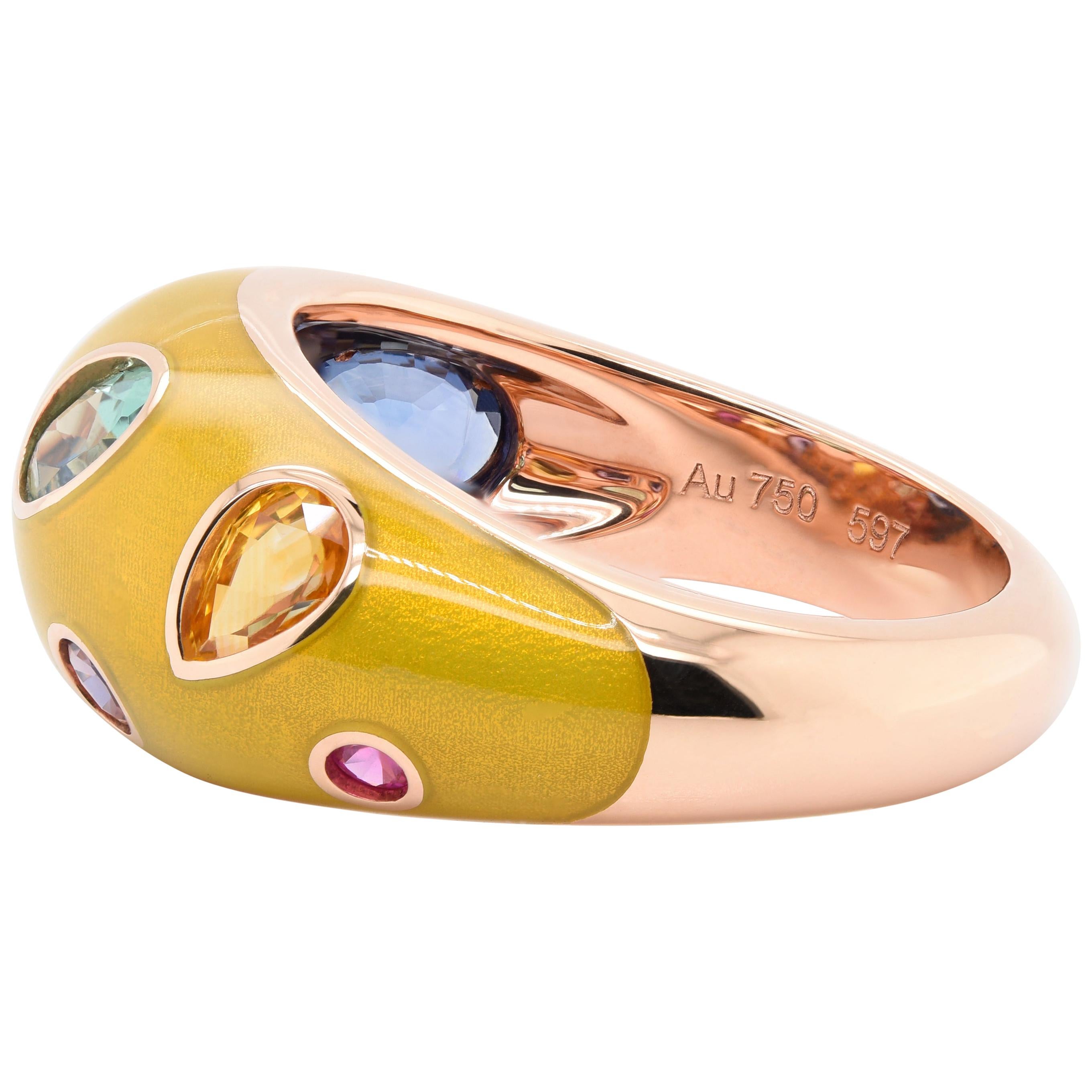 JAG New York 18 Karat Gold Dome Ring with Sapphires, Tourmaline and Amethyst For Sale