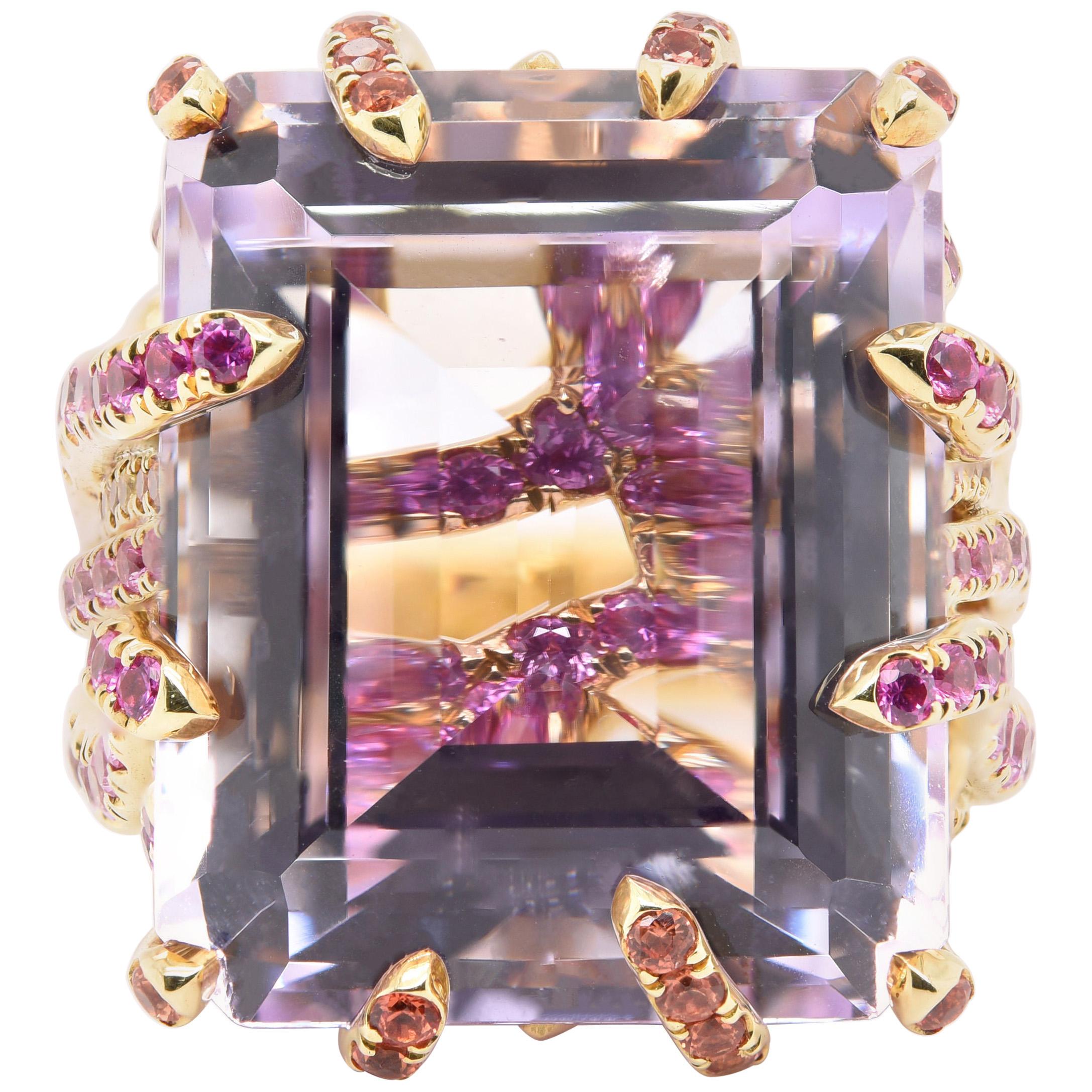 JAG New York 18 Karat Ring with Amethyst, Pink and Orange Sapphires For Sale
