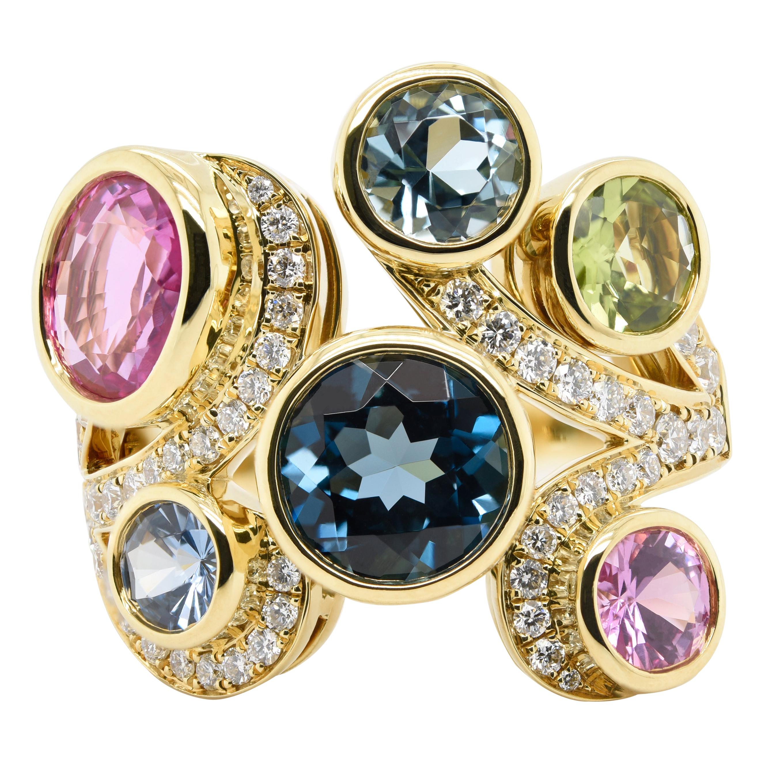 JAG New York 18 Karat Yellow Gold Ring with a Variety of Gemstones For Sale
