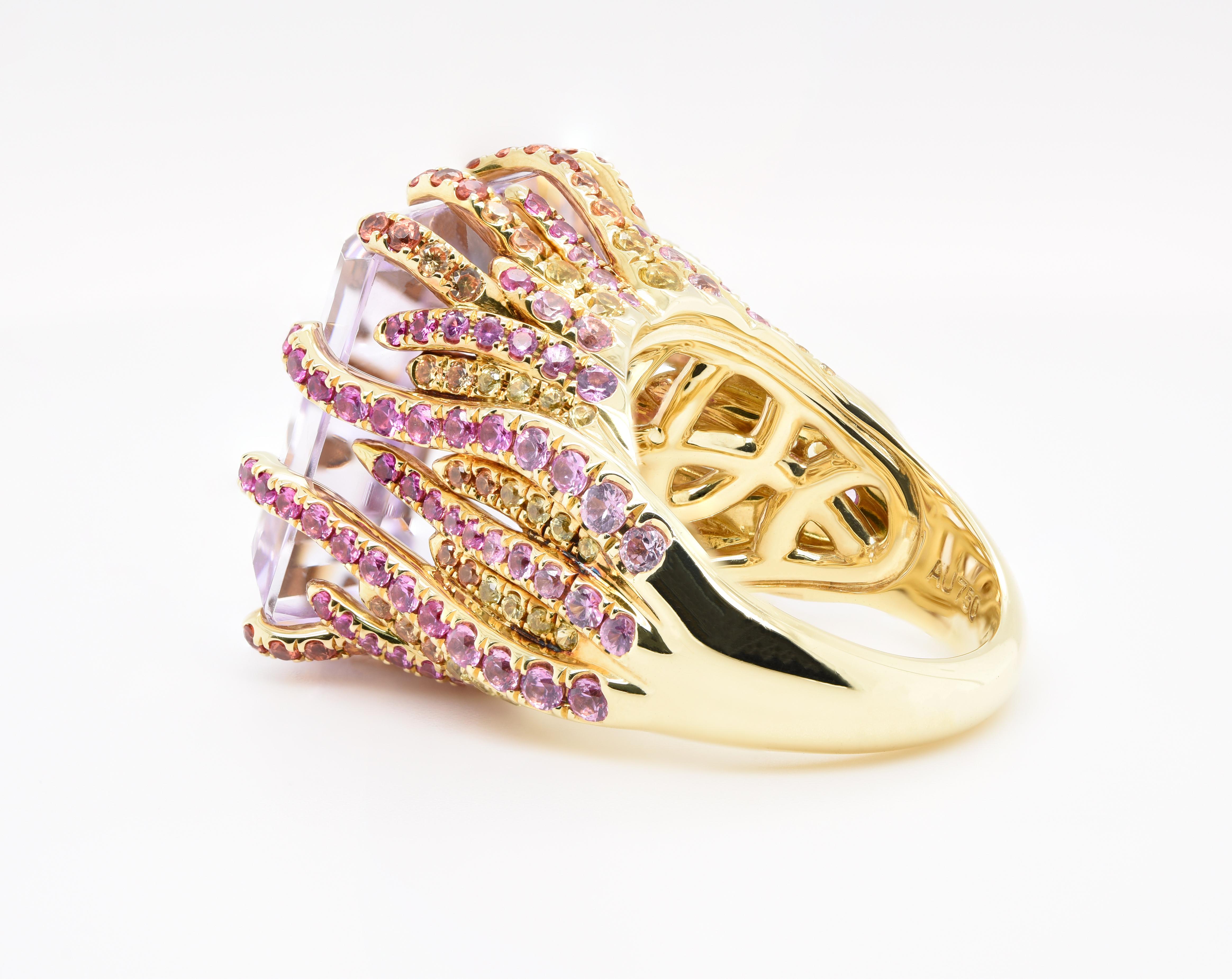 Artisan JAG New York 18 Karat Ring with Amethyst, Pink and Orange Sapphires For Sale