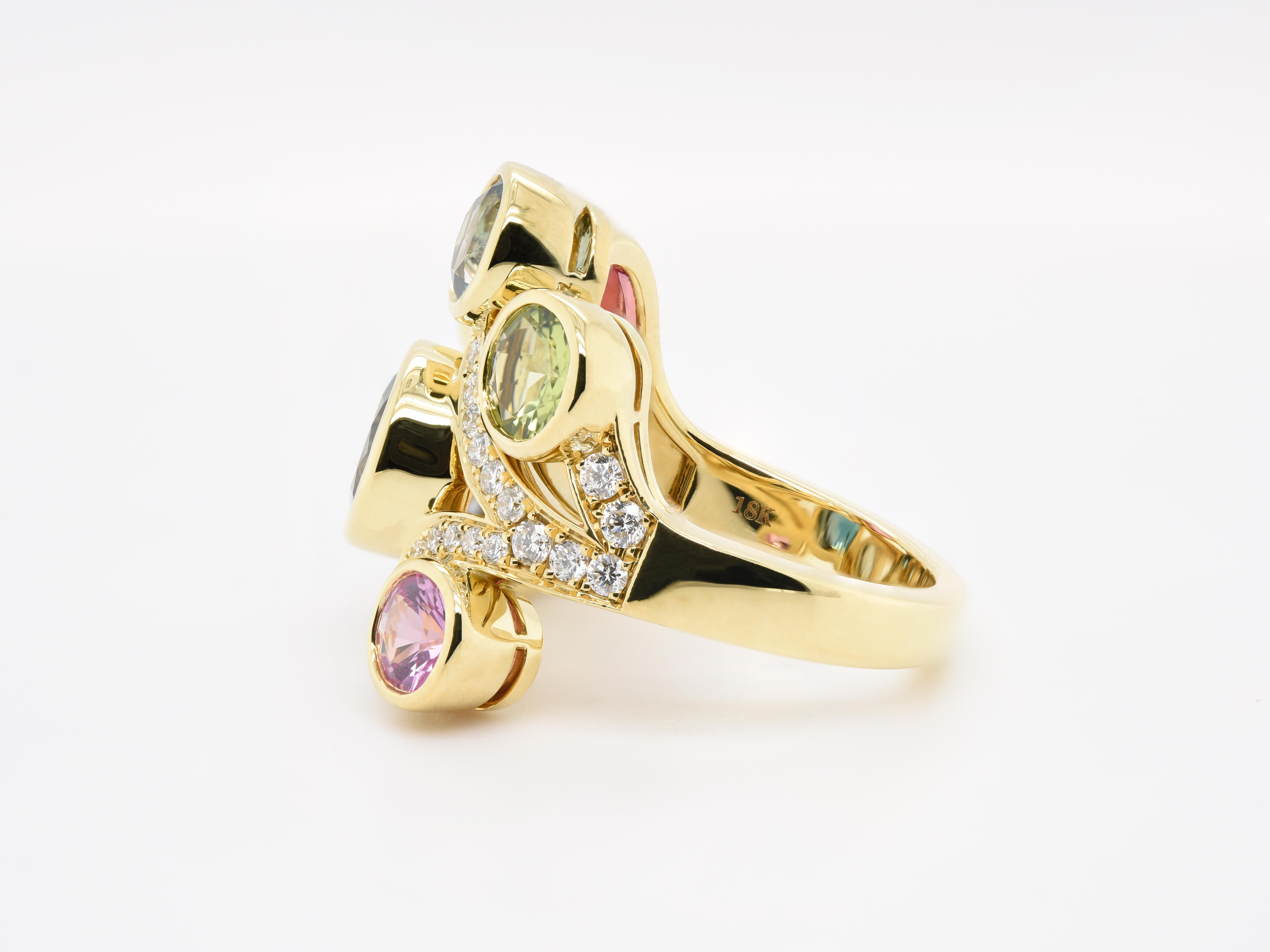 Artist JAG New York 18 Karat Yellow Gold Ring with a Variety of Gemstones For Sale