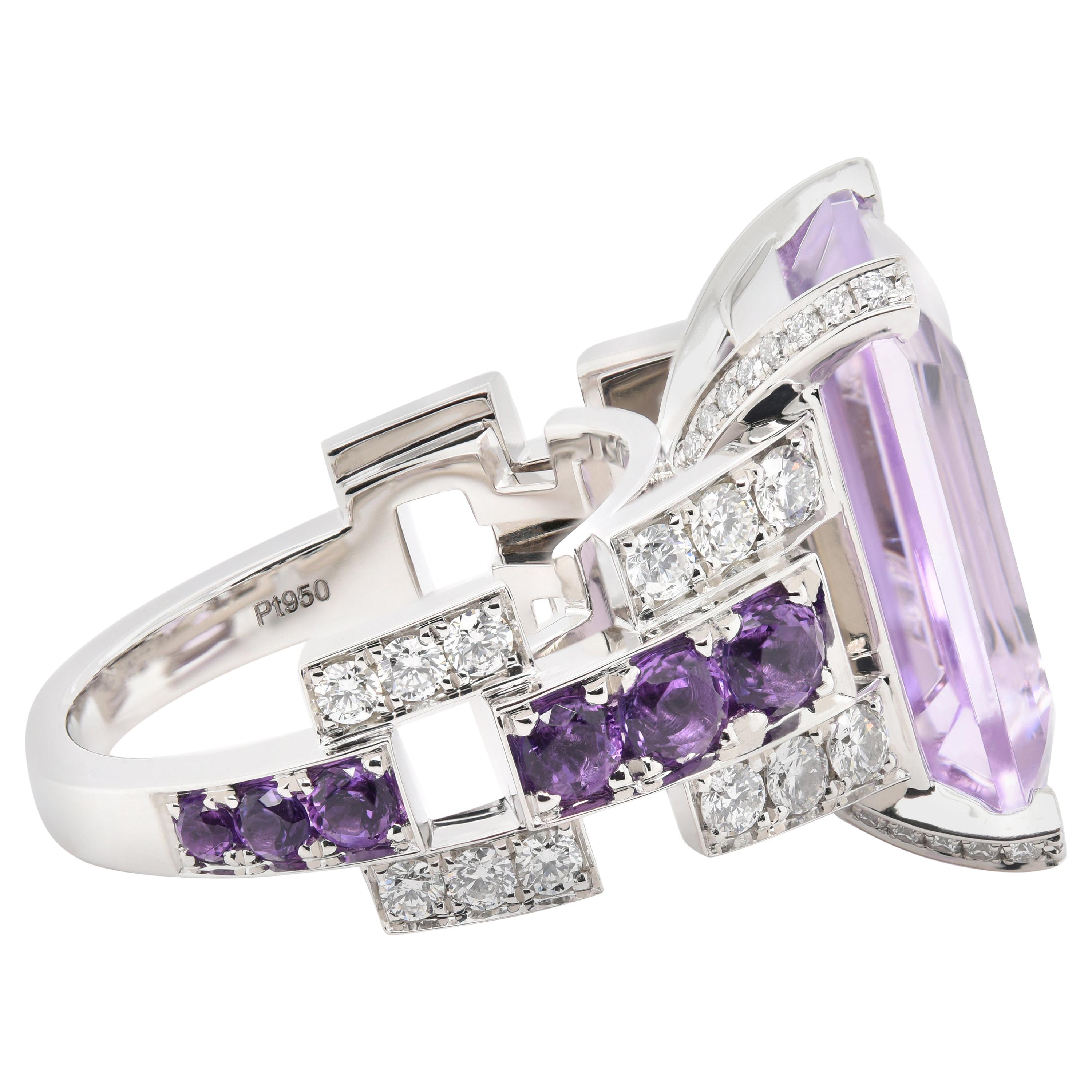 JAG New York Amethyst and Diamond Ring Created in Platinum For Sale