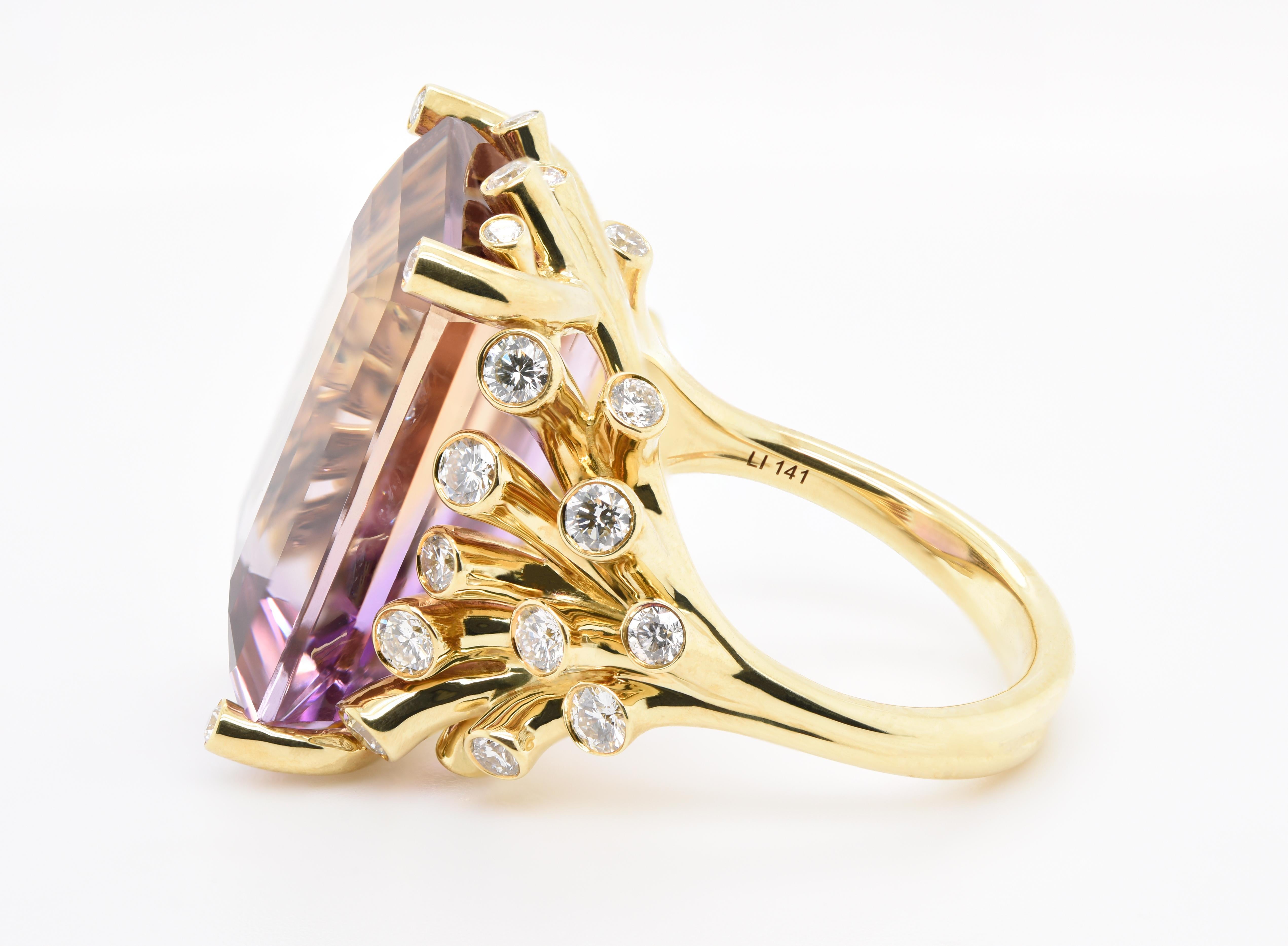  Described as a crown surrounded by the majesty. Ametrine and  diamond 18K yellow gold ring. 18.30 total gemstone weight set in 18K Yellow Gold. Truly one of a kind!

Unapologetic self-expression through jewelry. JAG New York's world class designs