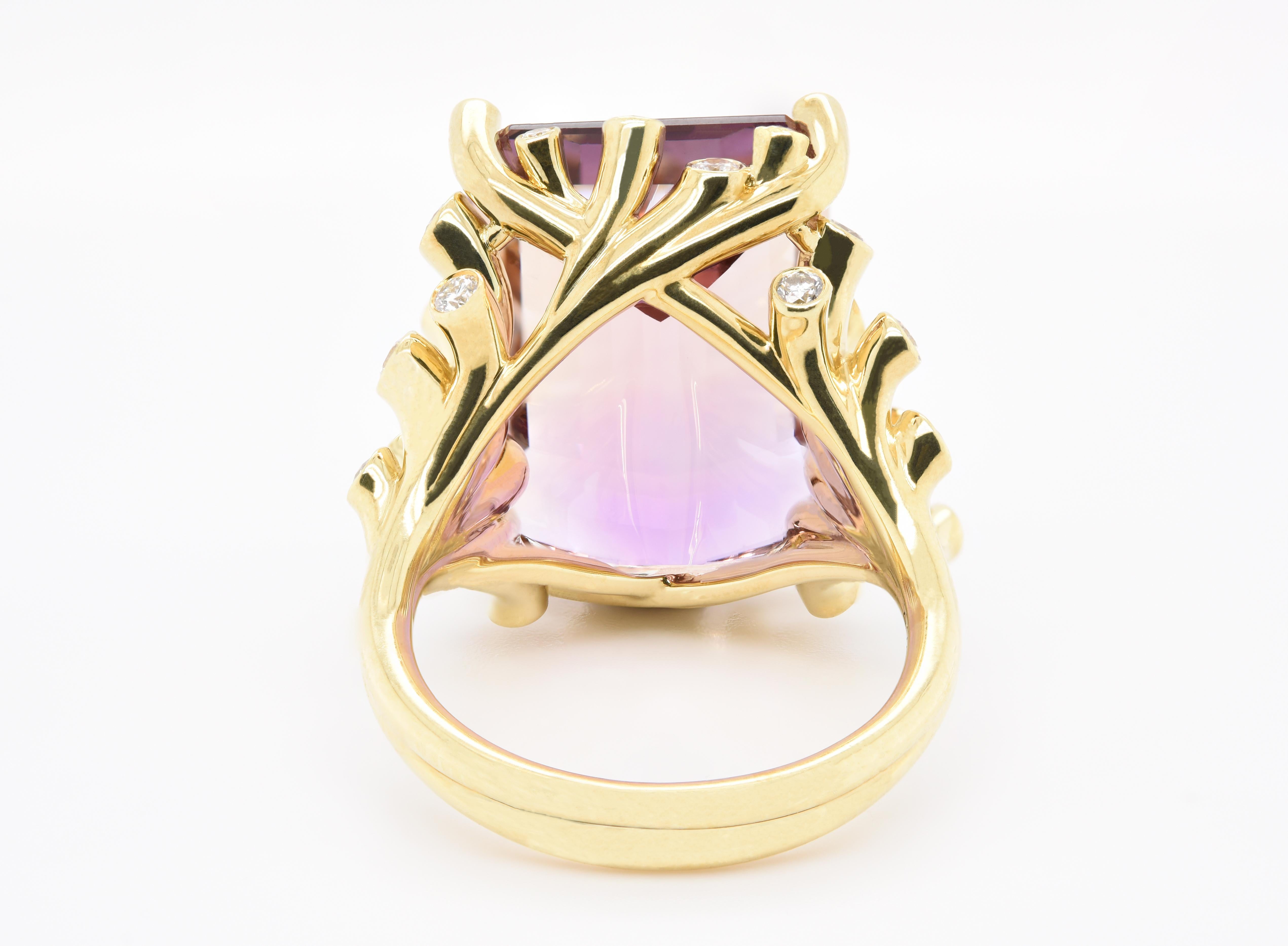 Artist JAG New York Ametrine and Diamond 18 Karat Yellow Gold Ring For Sale