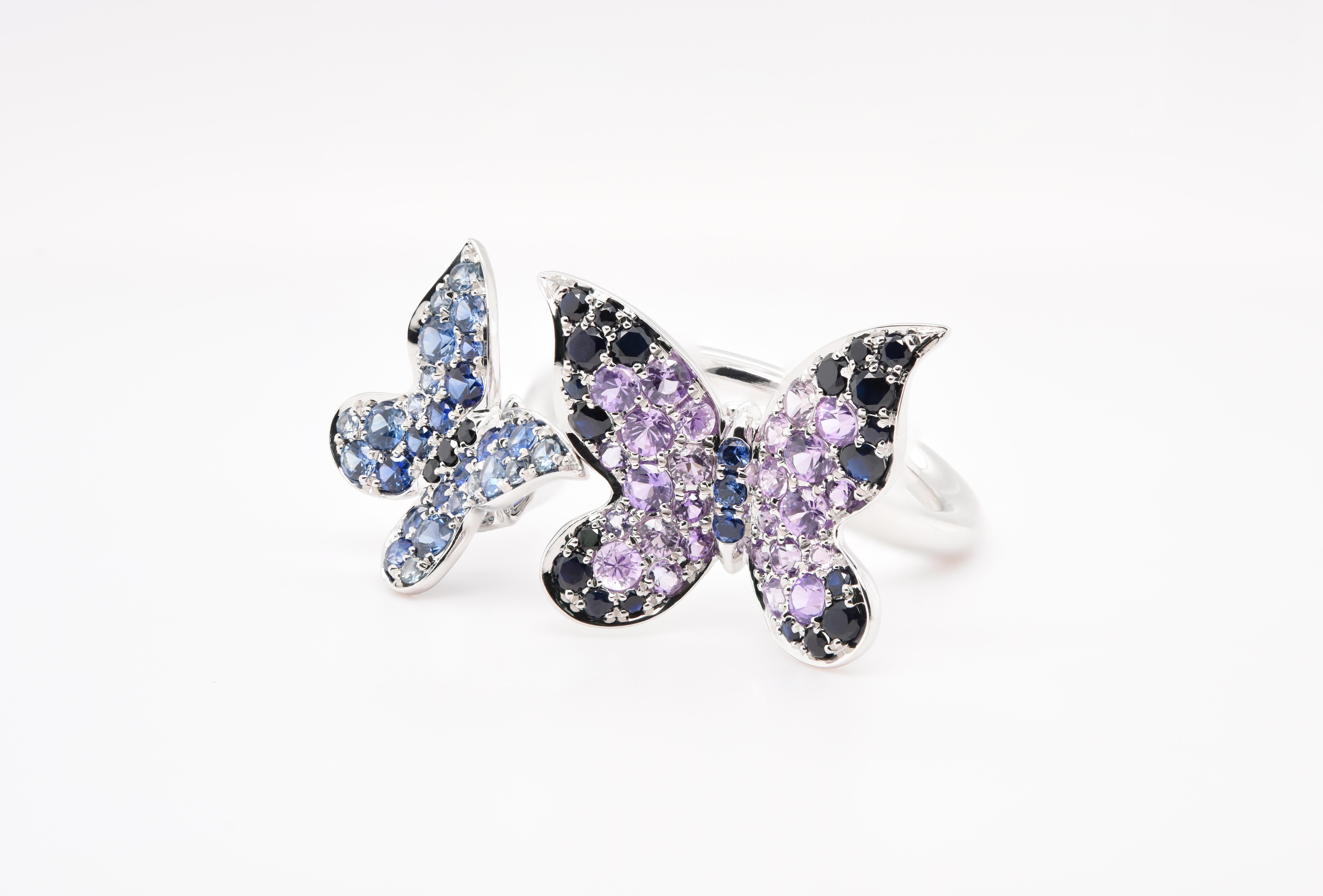 Artisan JAG New York Butterfly Ring Created with Sapphires, Amethysts and Diamonds For Sale