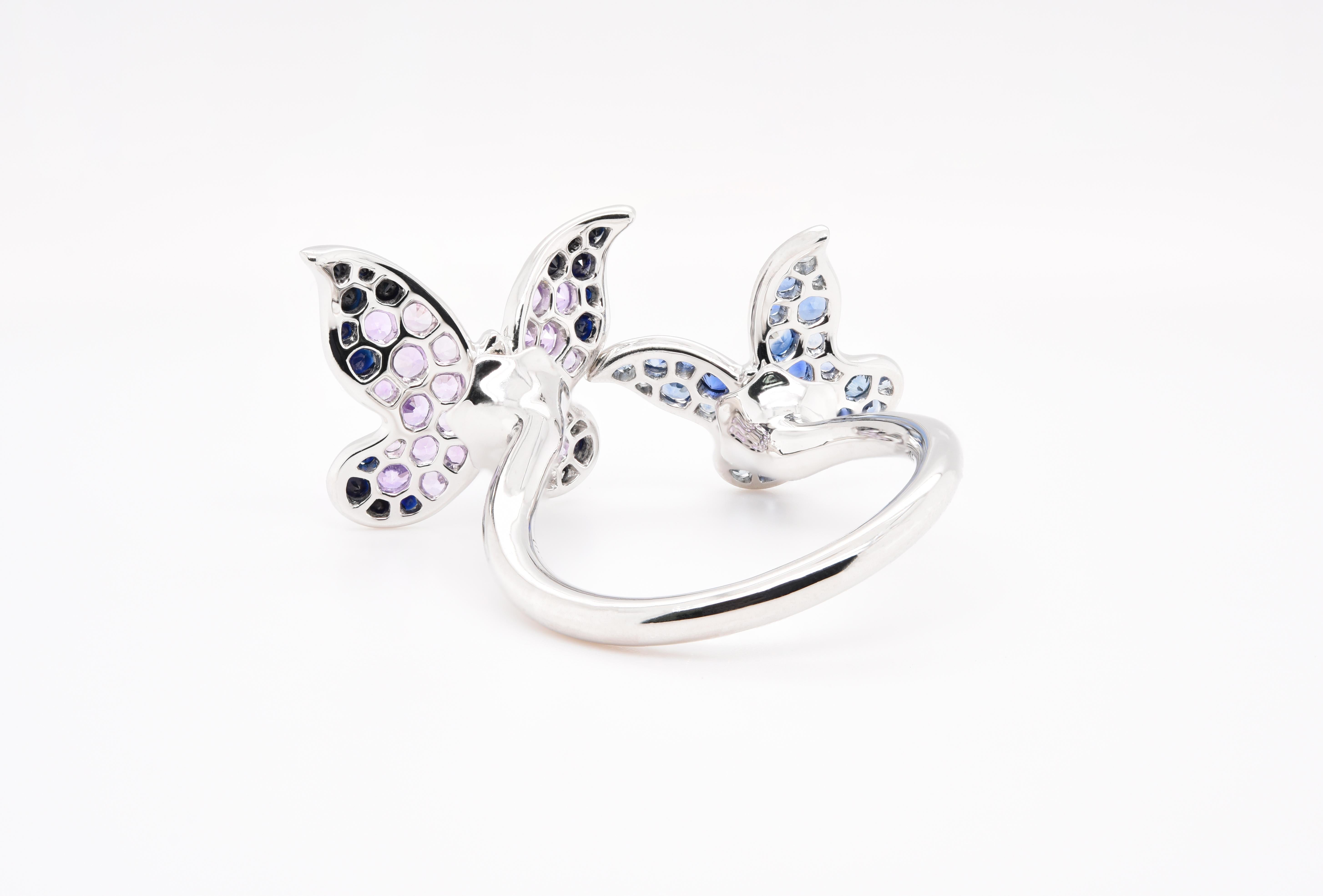 Round Cut JAG New York Butterfly Ring Created with Sapphires, Amethysts and Diamonds For Sale