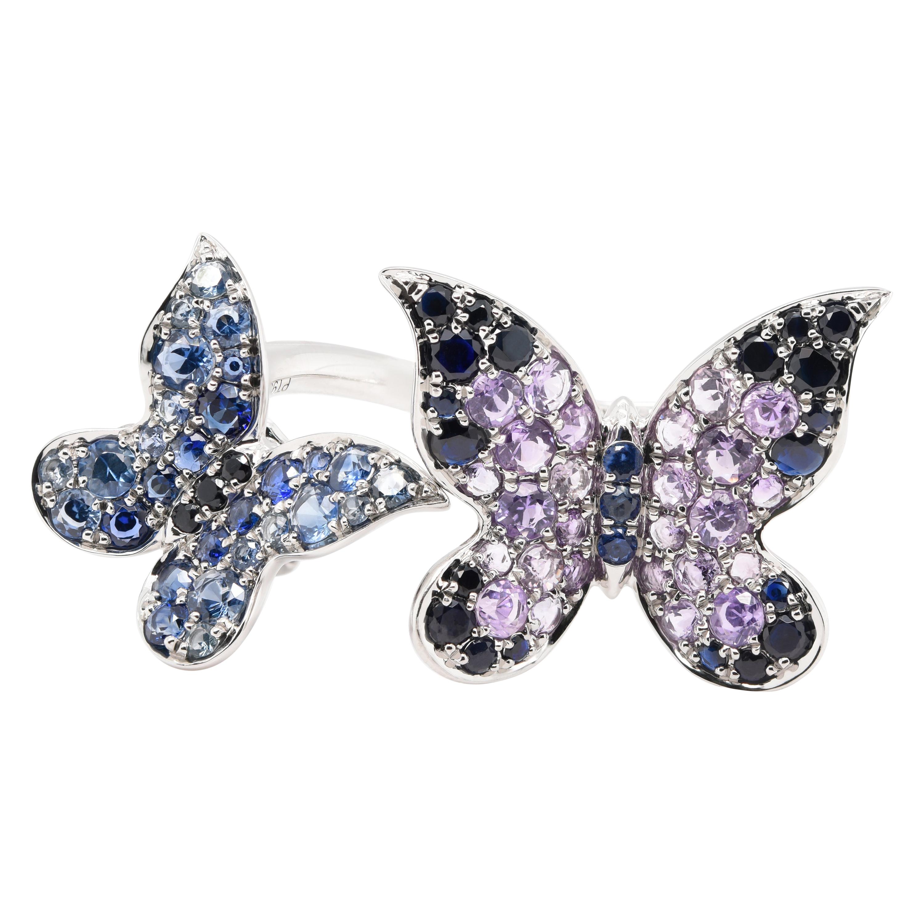 JAG New York Butterfly Ring Created with Sapphires, Amethysts and Diamonds For Sale