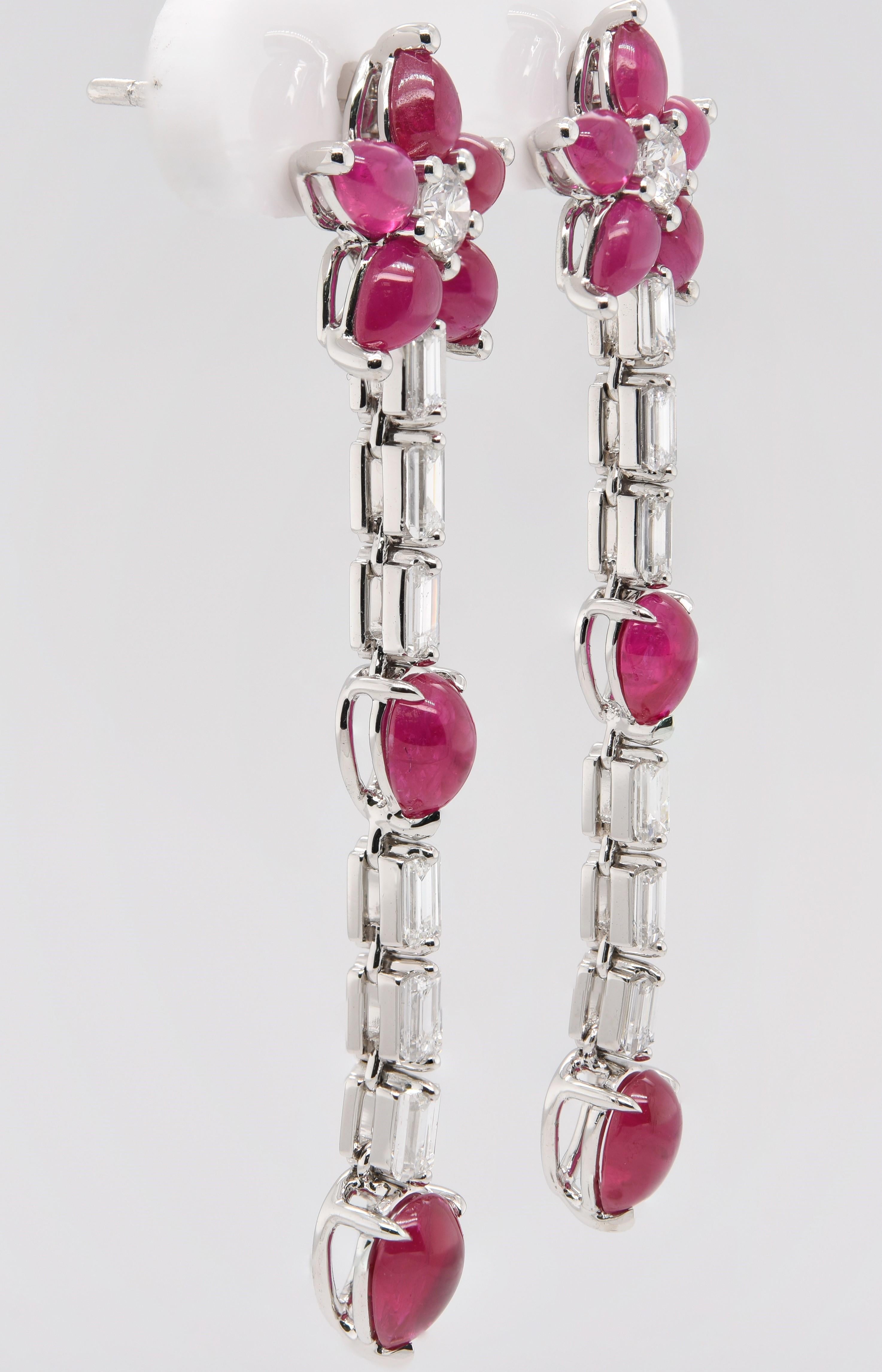 Artisan JAG New York Cabochon Ruby and Diamond Drop Earrings For Sale