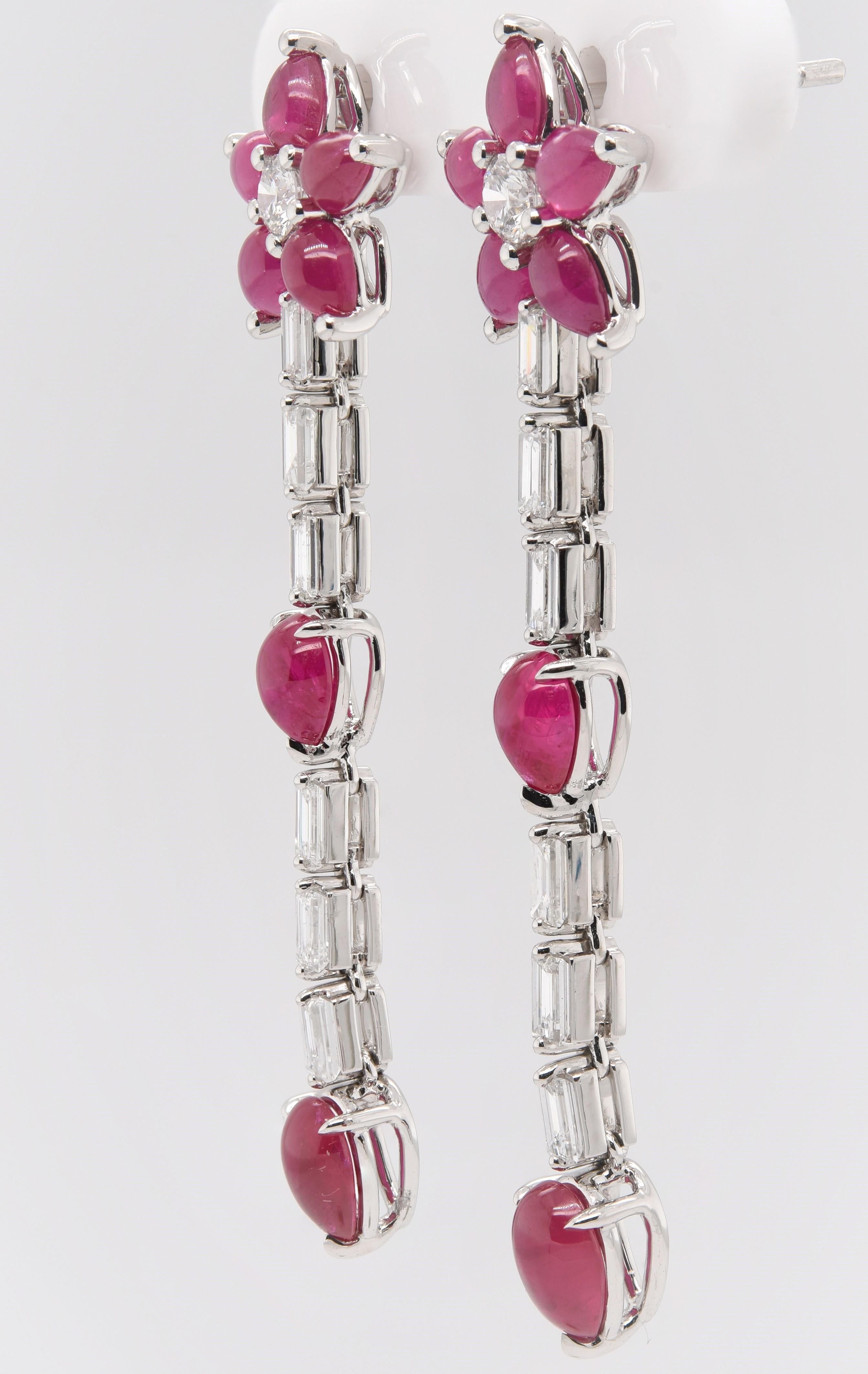 Women's or Men's JAG New York Cabochon Ruby and Diamond Drop Earrings For Sale