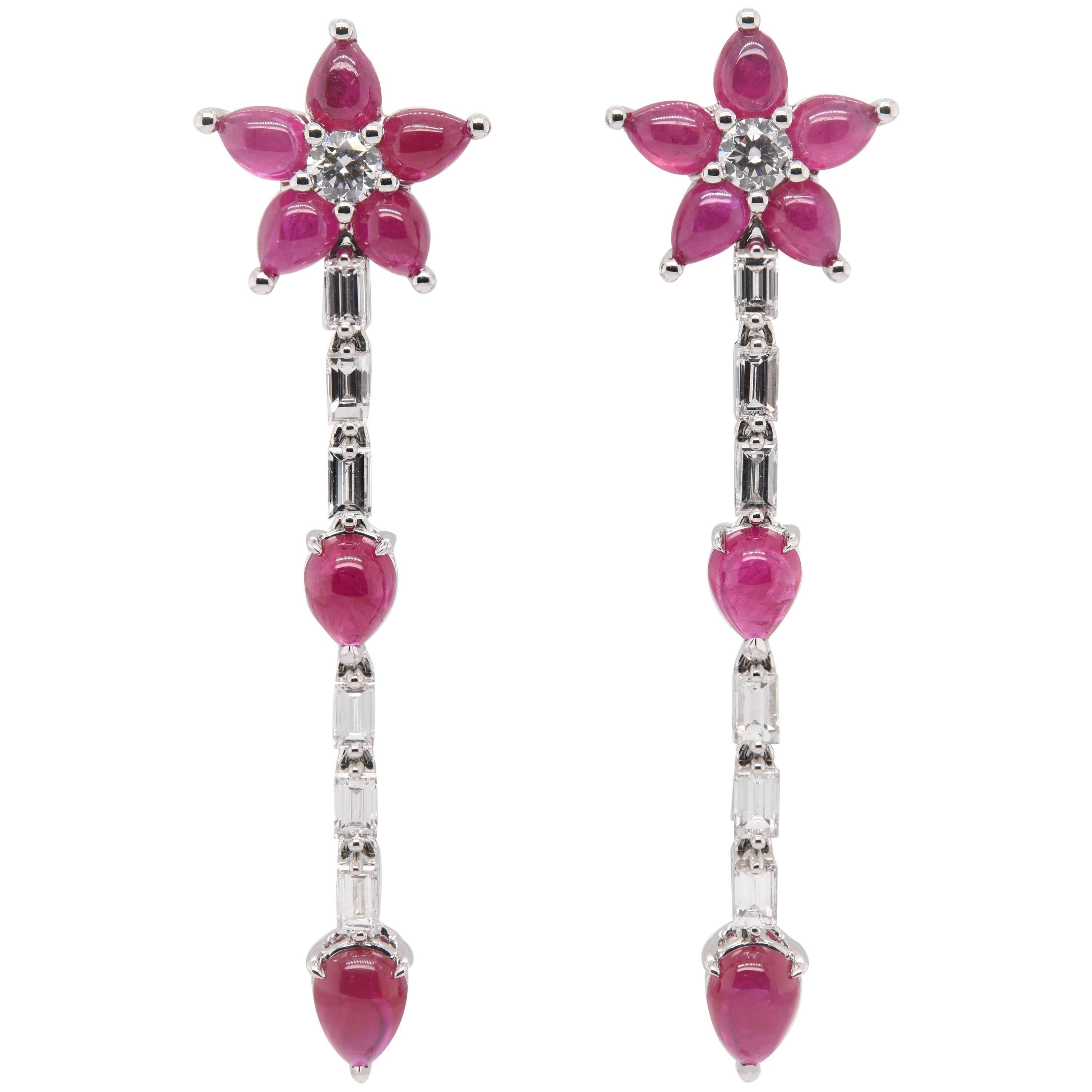 JAG New York Cabochon Ruby and Diamond Drop Earrings For Sale