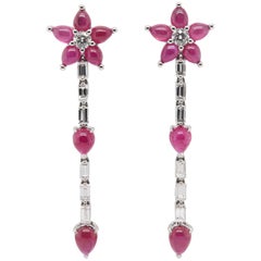 JAG New York Cabochon Ruby and Diamond Drop Earrings