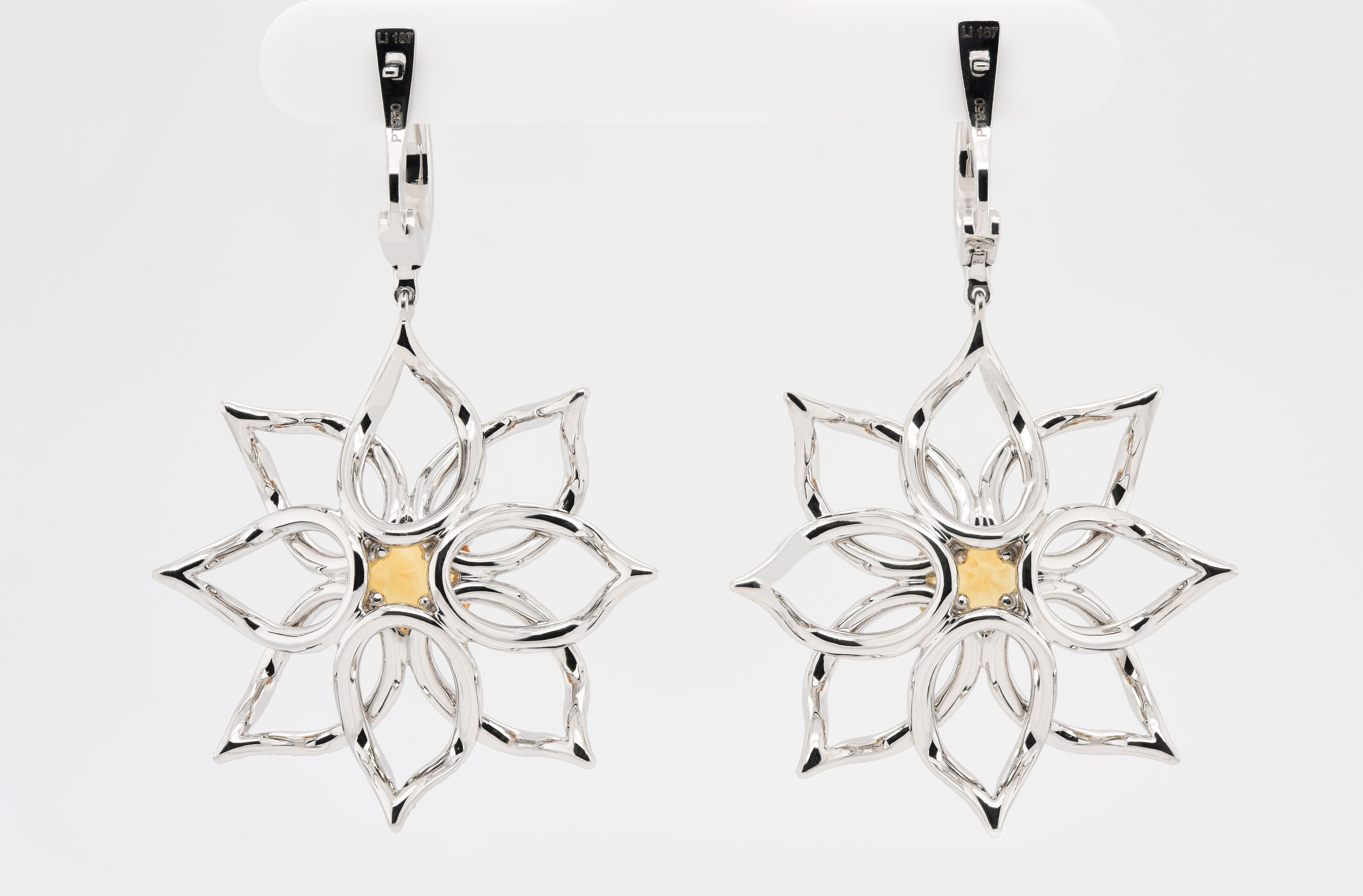 Round Cut JAG New York Citrine and Diamond Petal Earrings Created in Platinum For Sale