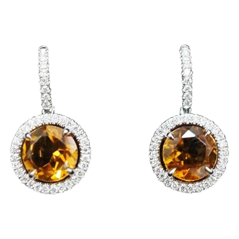 JAG New York Diamond and Yellow Citrine Halo Earrings in Platinum For Sale