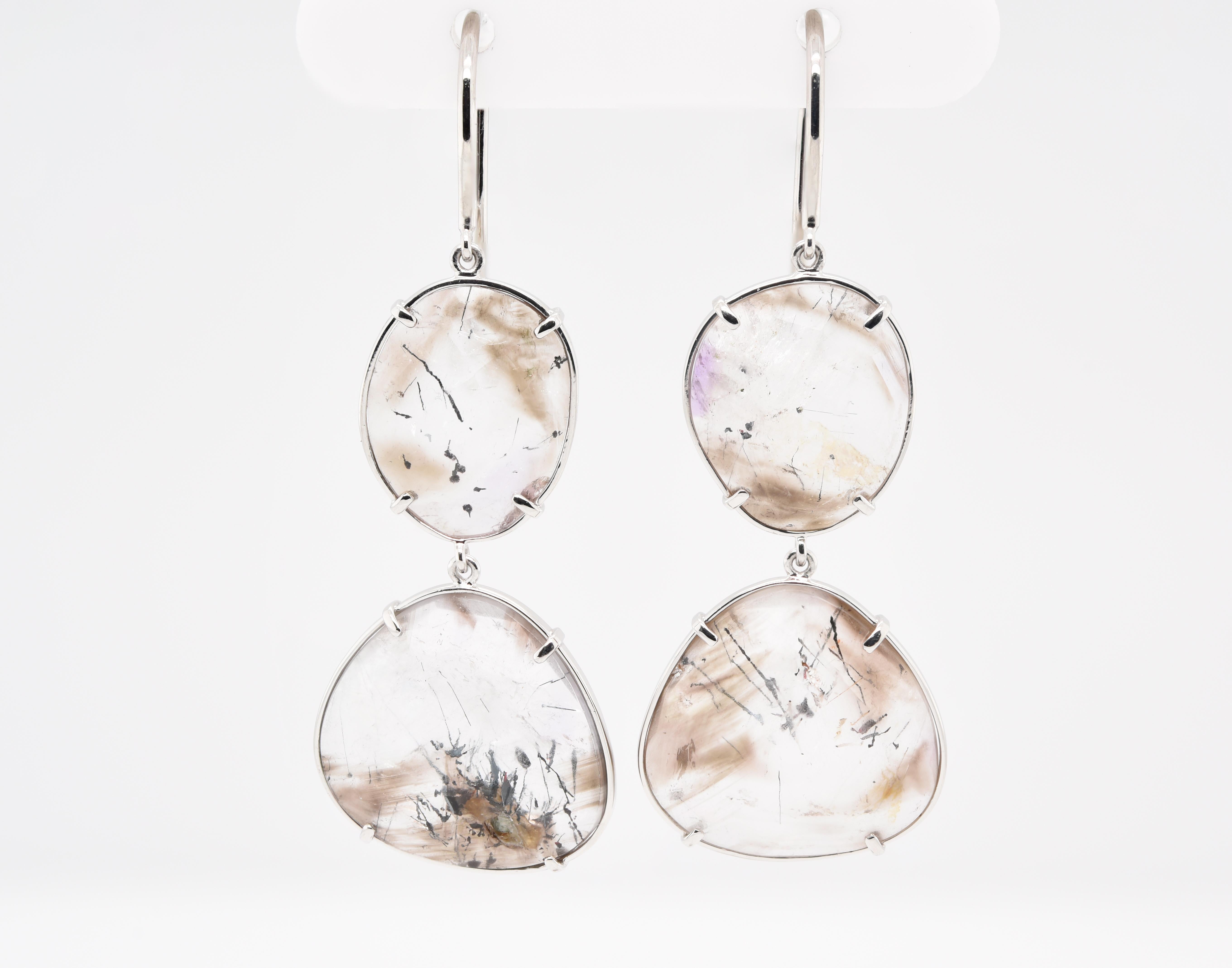 Artisan JAG New York Drop Earrings with Quartz Set in Platinum For Sale