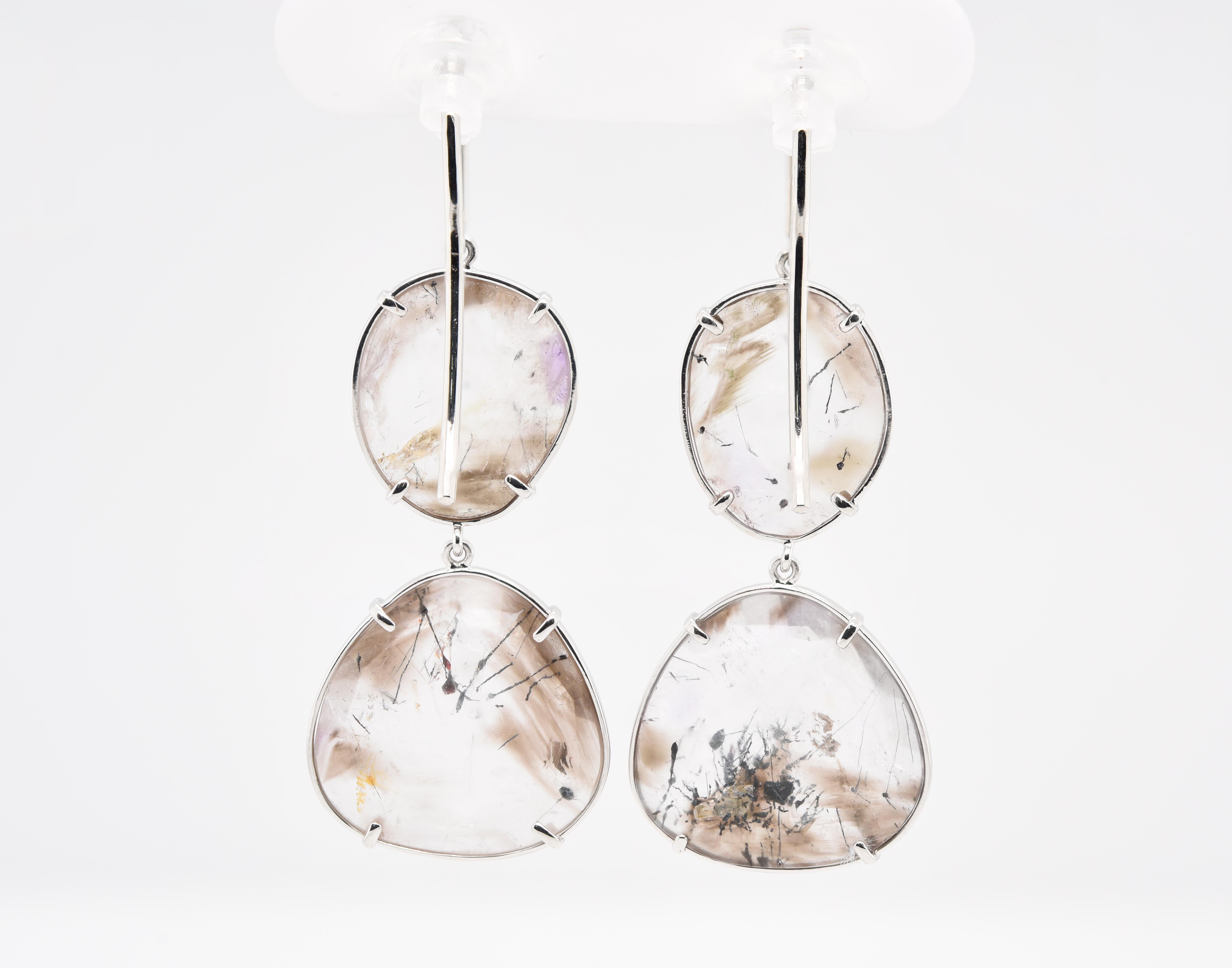 Tumbled JAG New York Drop Earrings with Quartz Set in Platinum For Sale