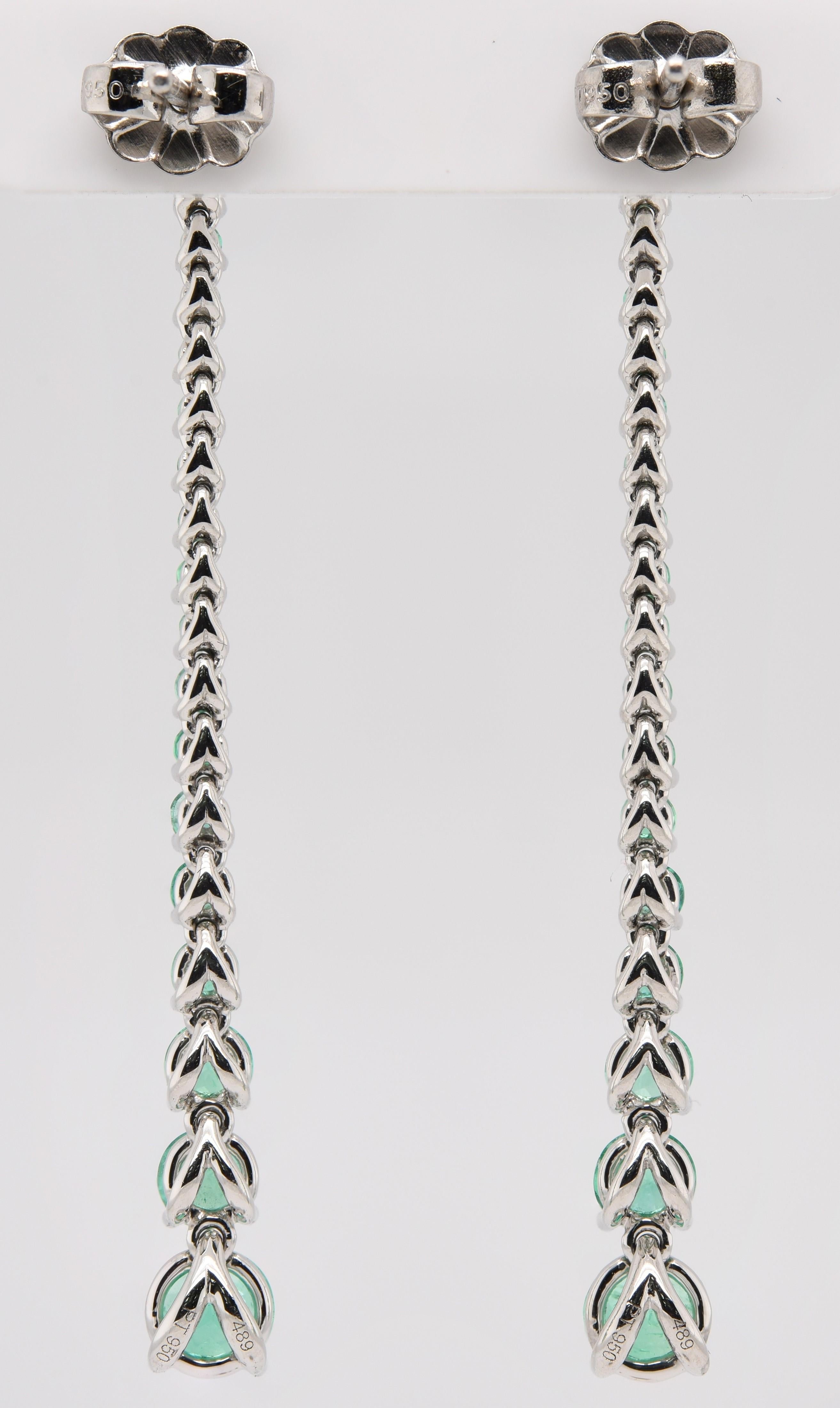 From our Vapour Collection these Emerald Drop Earrings have over 2 carats in Emeralds all set in Platinum.
