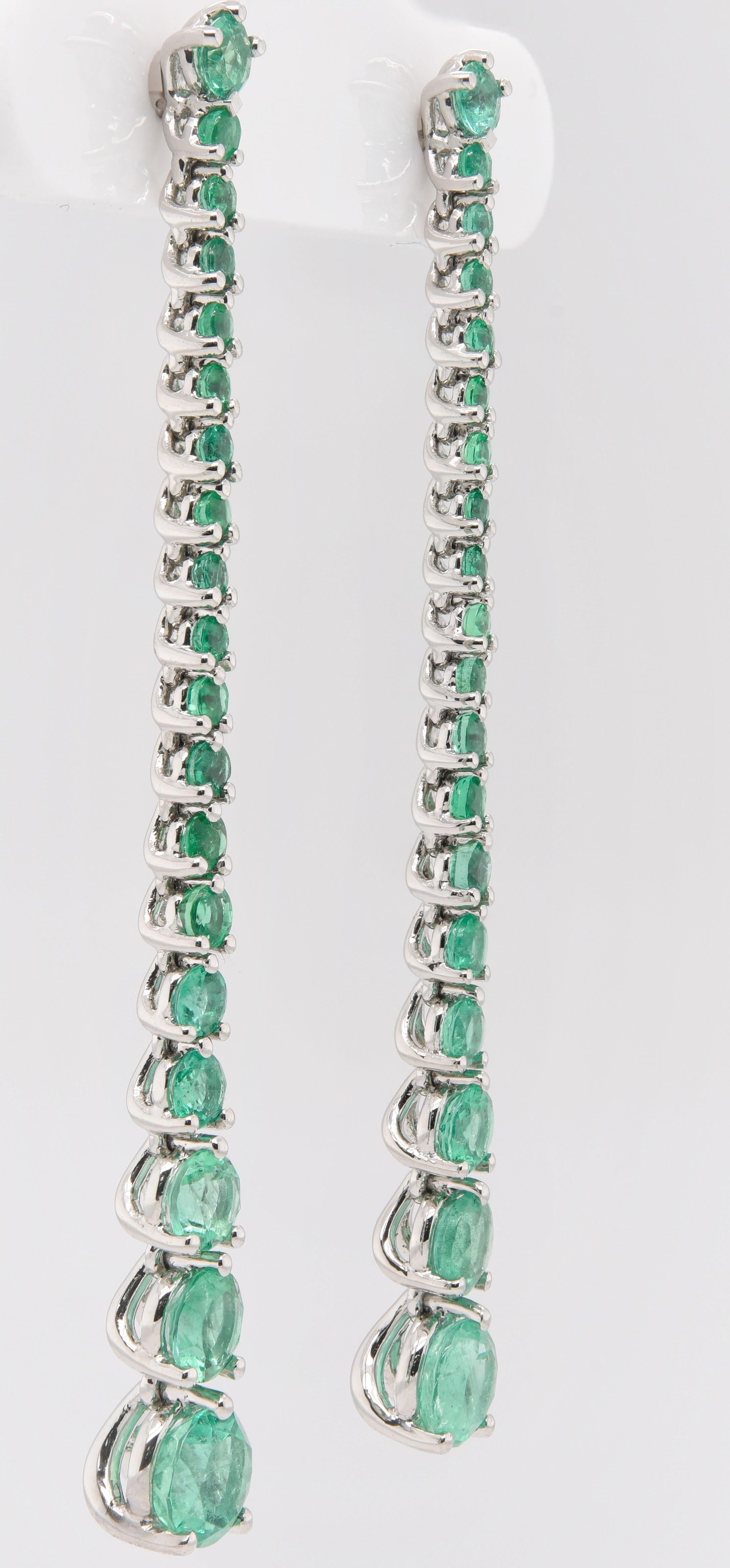 Round Cut JAG New York Emerald Drop Earrings in Platinum For Sale