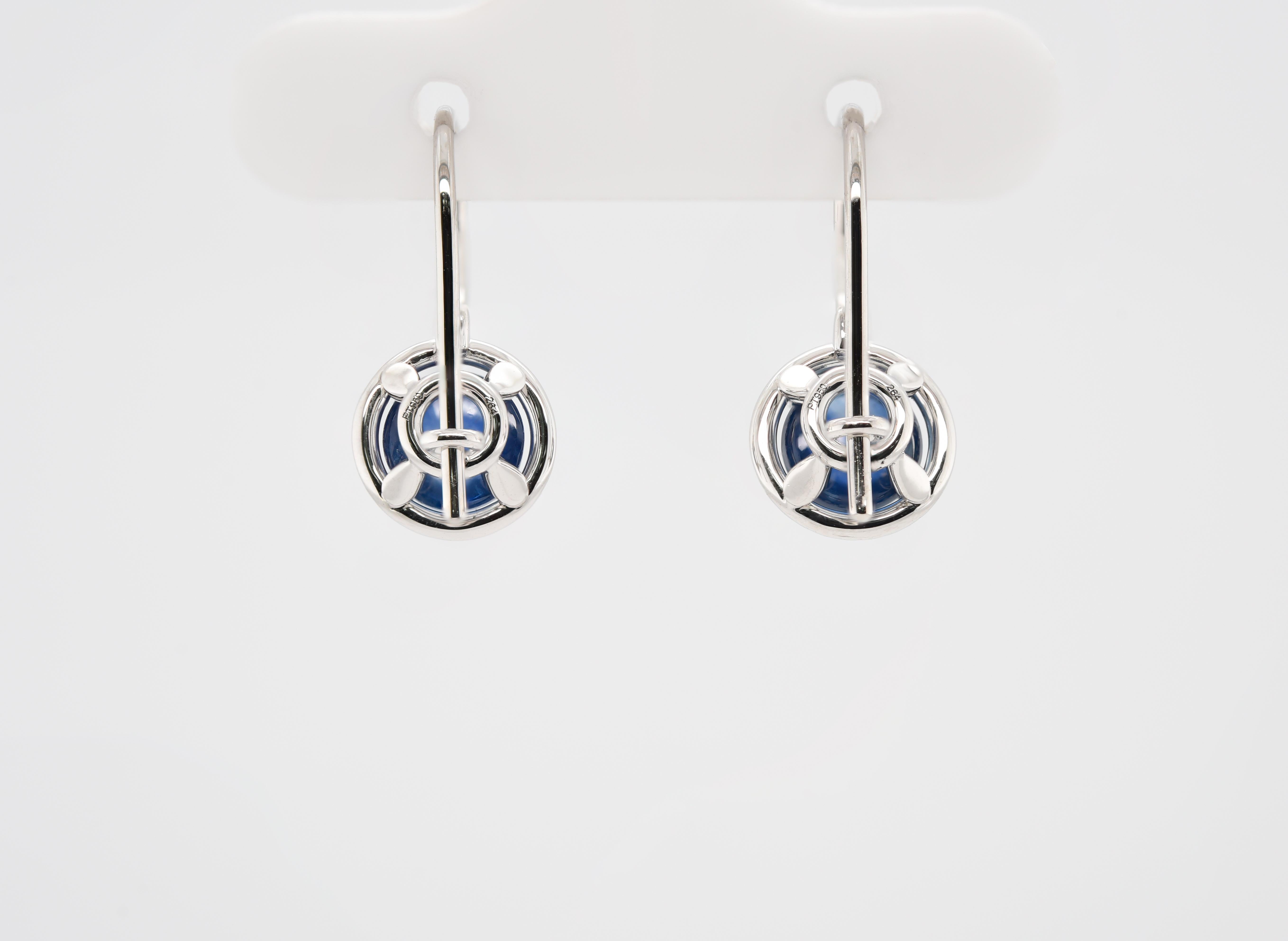 Artisan JAG New York Halo Earrings with Cabochon Sapphires and Diamonds Set in Platinum For Sale