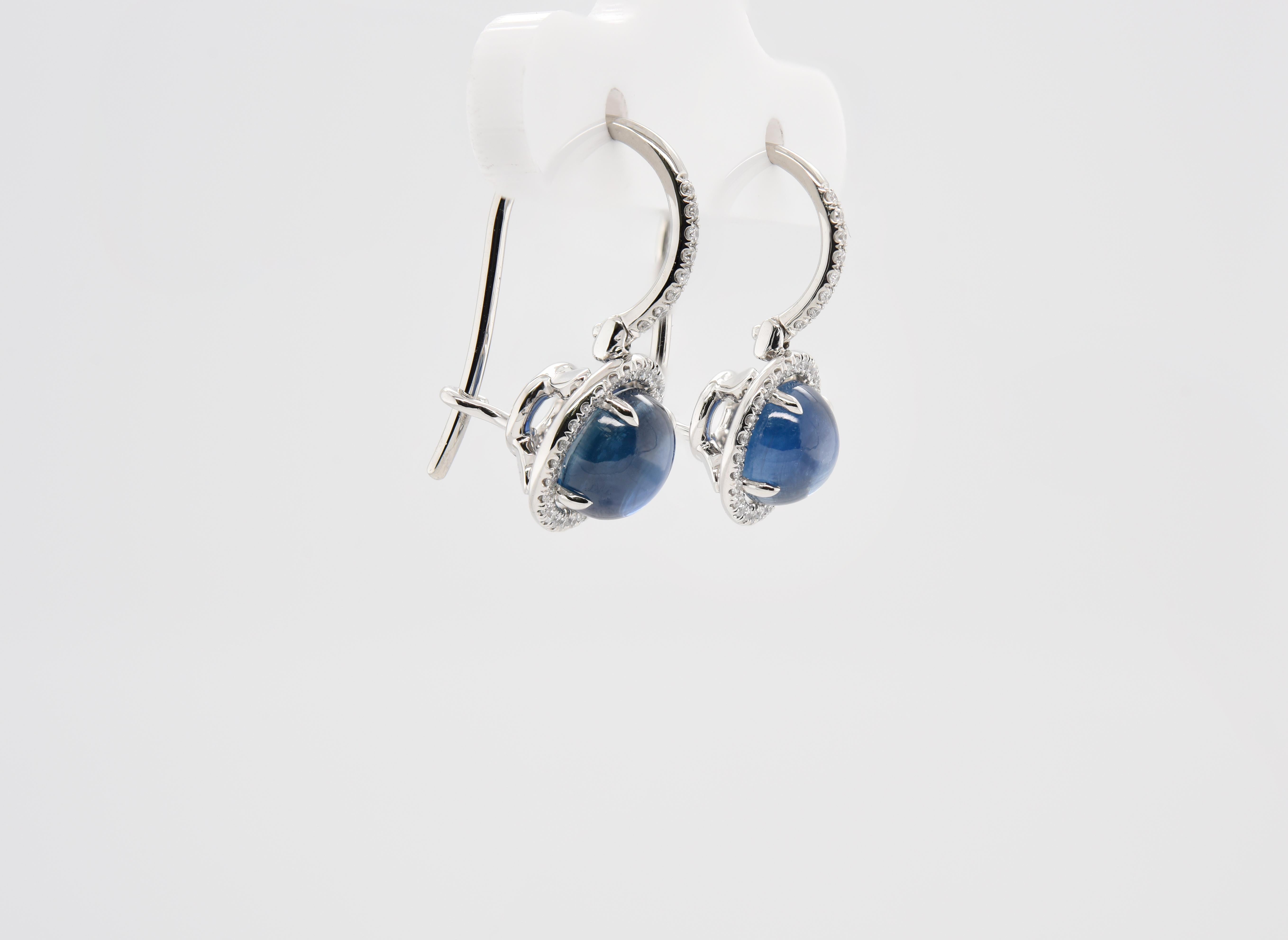 JAG New York Halo Earrings with Cabochon Sapphires and Diamonds Set in Platinum For Sale 1