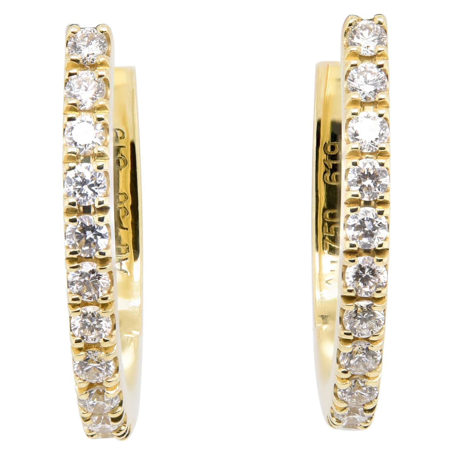 JAG New York Hoop Diamond Earrings in 18 Karat Yellow Gold For Sale