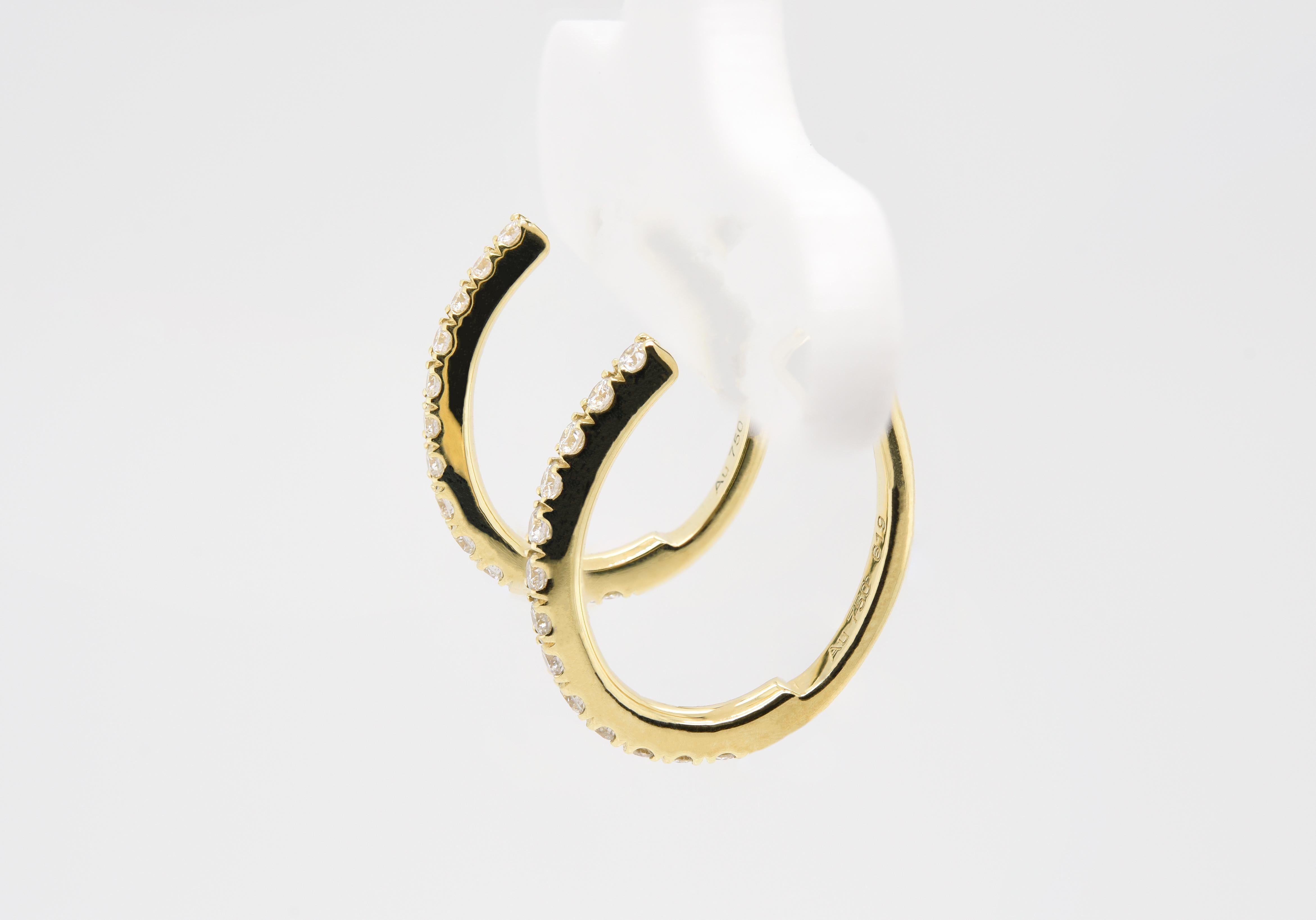 Artist JAG New York Hoop Diamond Earrings in 18 Karat Yellow Gold For Sale
