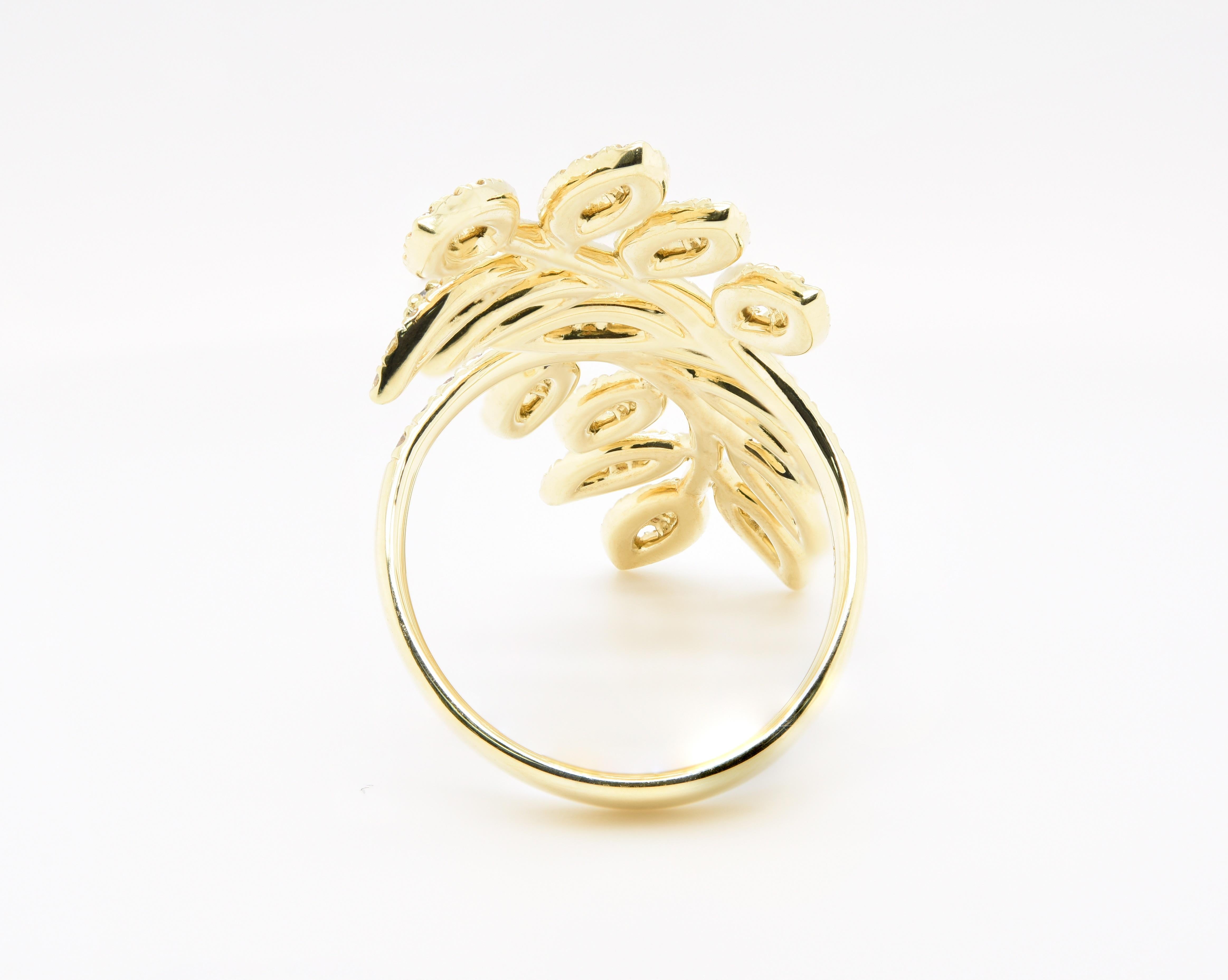 Artist JAG New York Yellow Diamond Leaf Ring in 18K Yellow Gold  For Sale