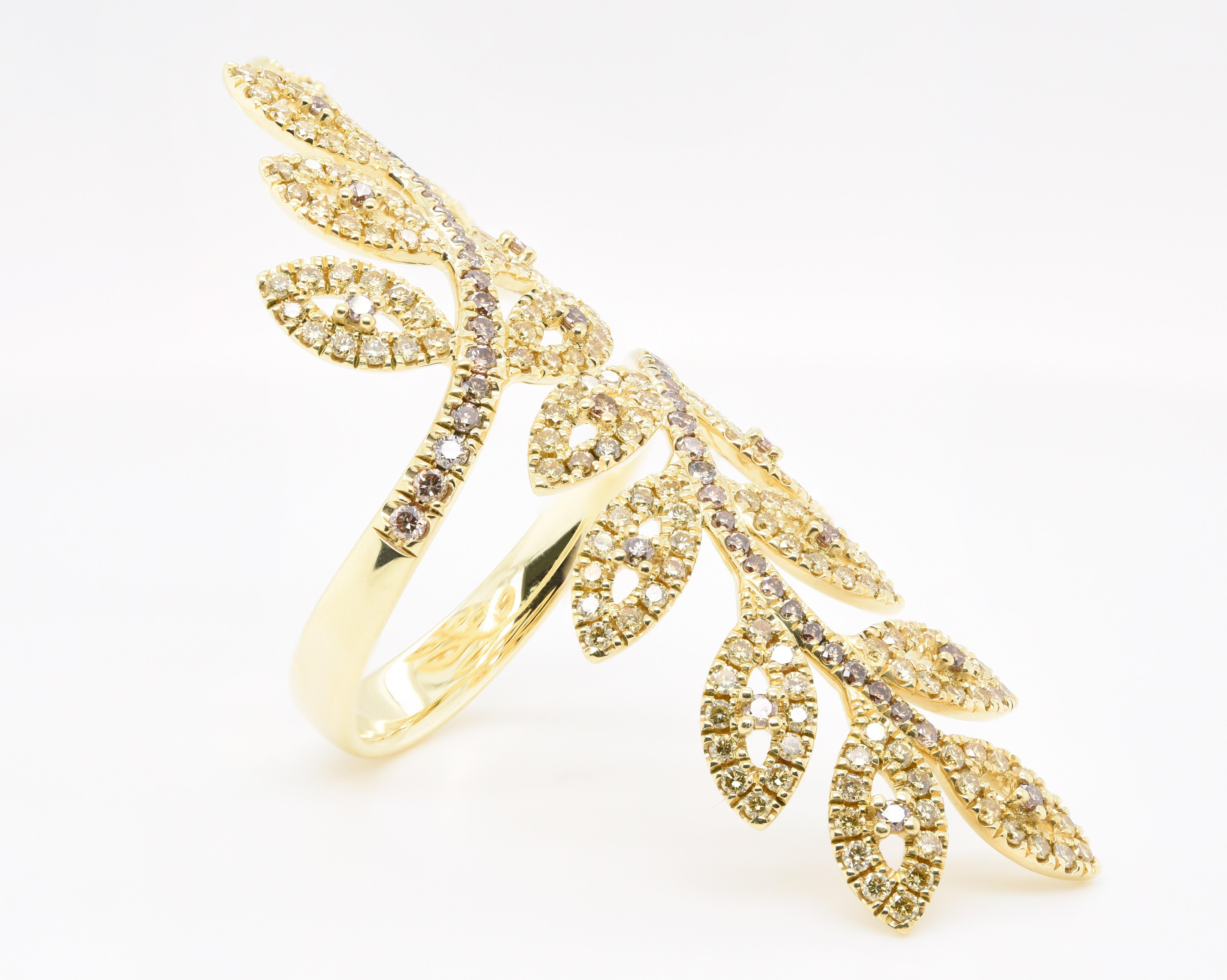 Round Cut JAG New York Yellow Diamond Leaf Ring in 18K Yellow Gold  For Sale