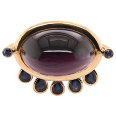JAG New York Oval Amethyst Ring with Briolette Drops in 20 Karat Yellow Gold
