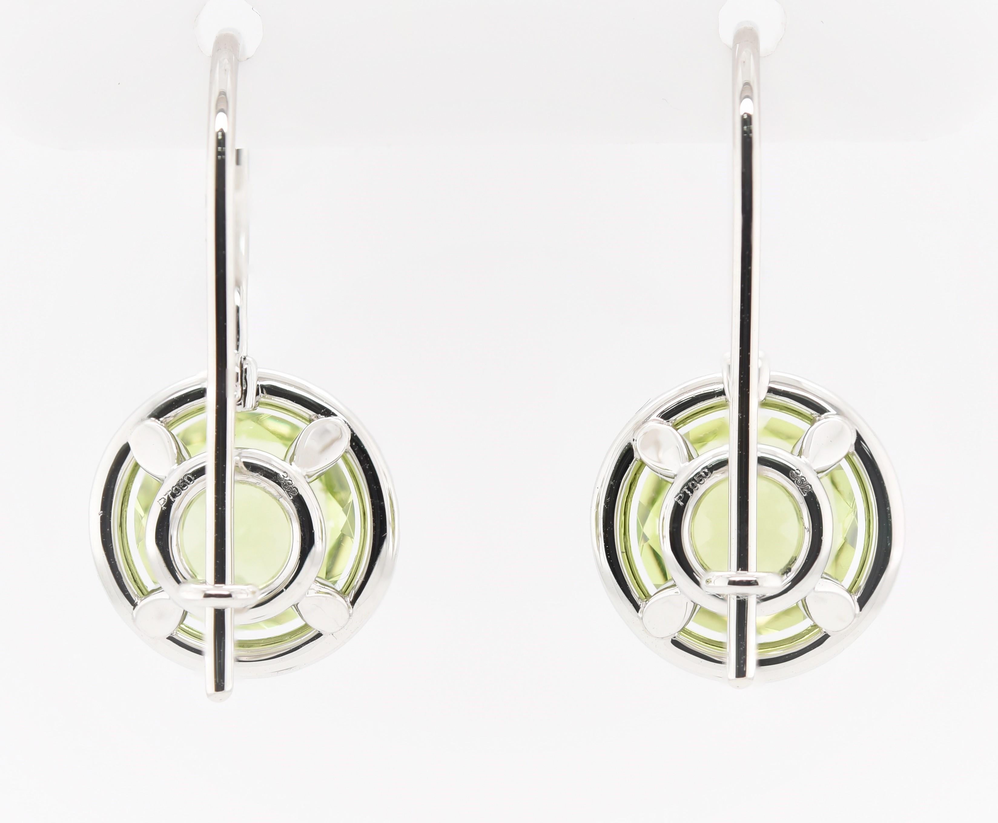 Artisan JAG New York Peridot and Diamond Halo Earrings in Platinum For Sale