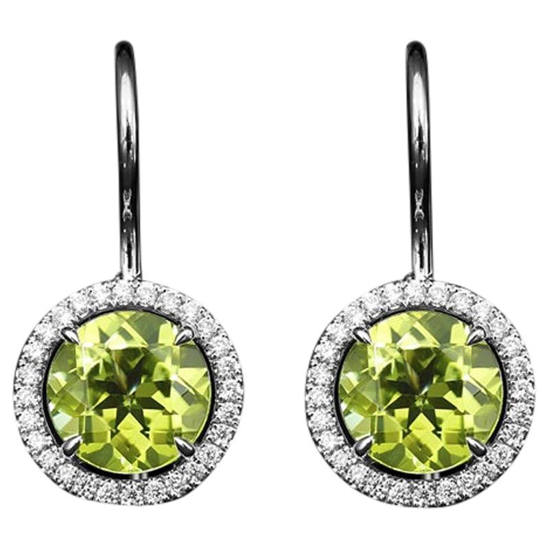 JAG New York Peridot and Diamond Halo Earrings in Platinum For Sale