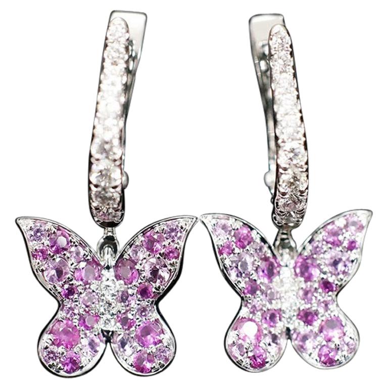 JAG New York Pink Sapphire Butterfly Earrings with Lever Backs in Platinum For Sale