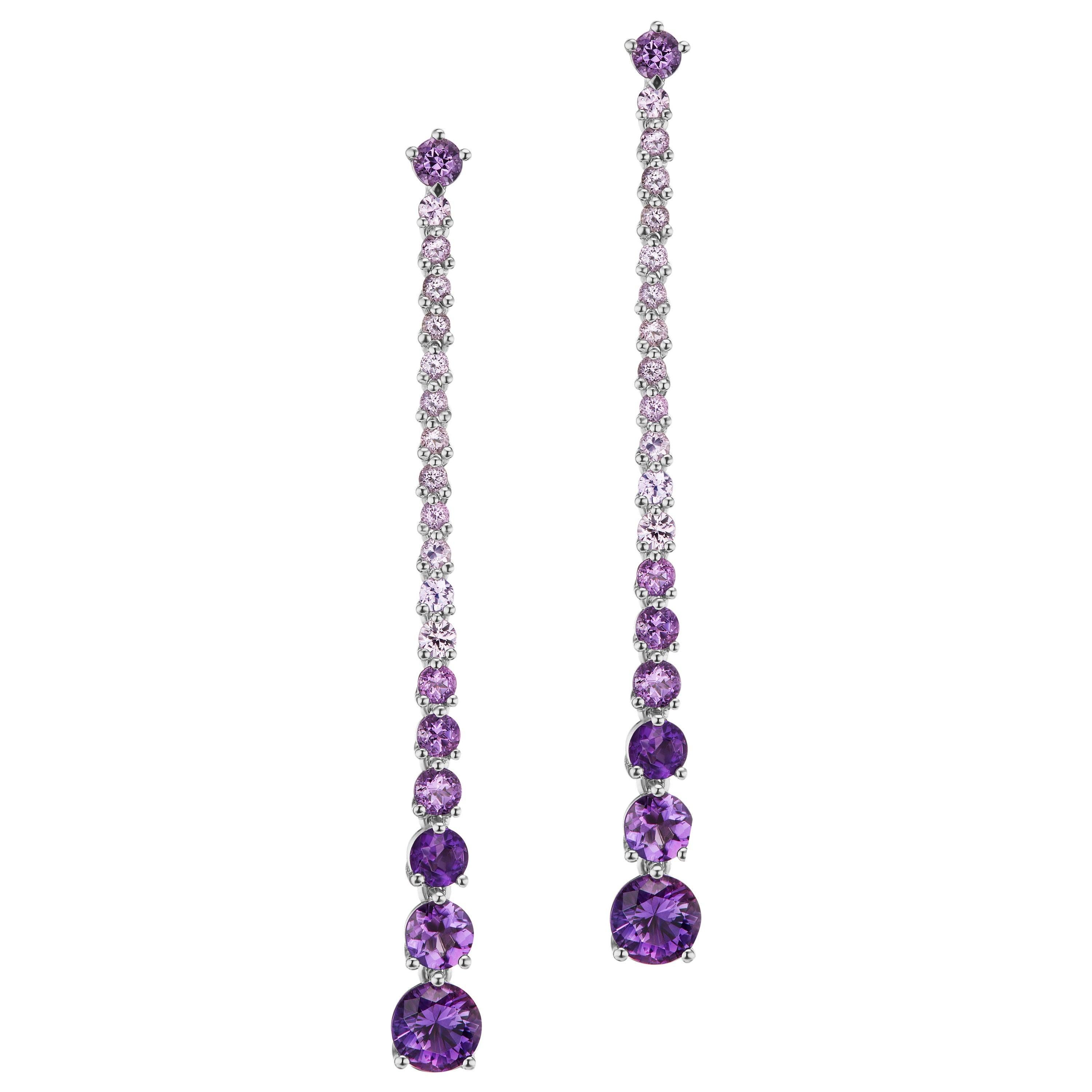 JAG New York Purple Sapphire and Amethyst Dangle Earrings Set in Platinum For Sale