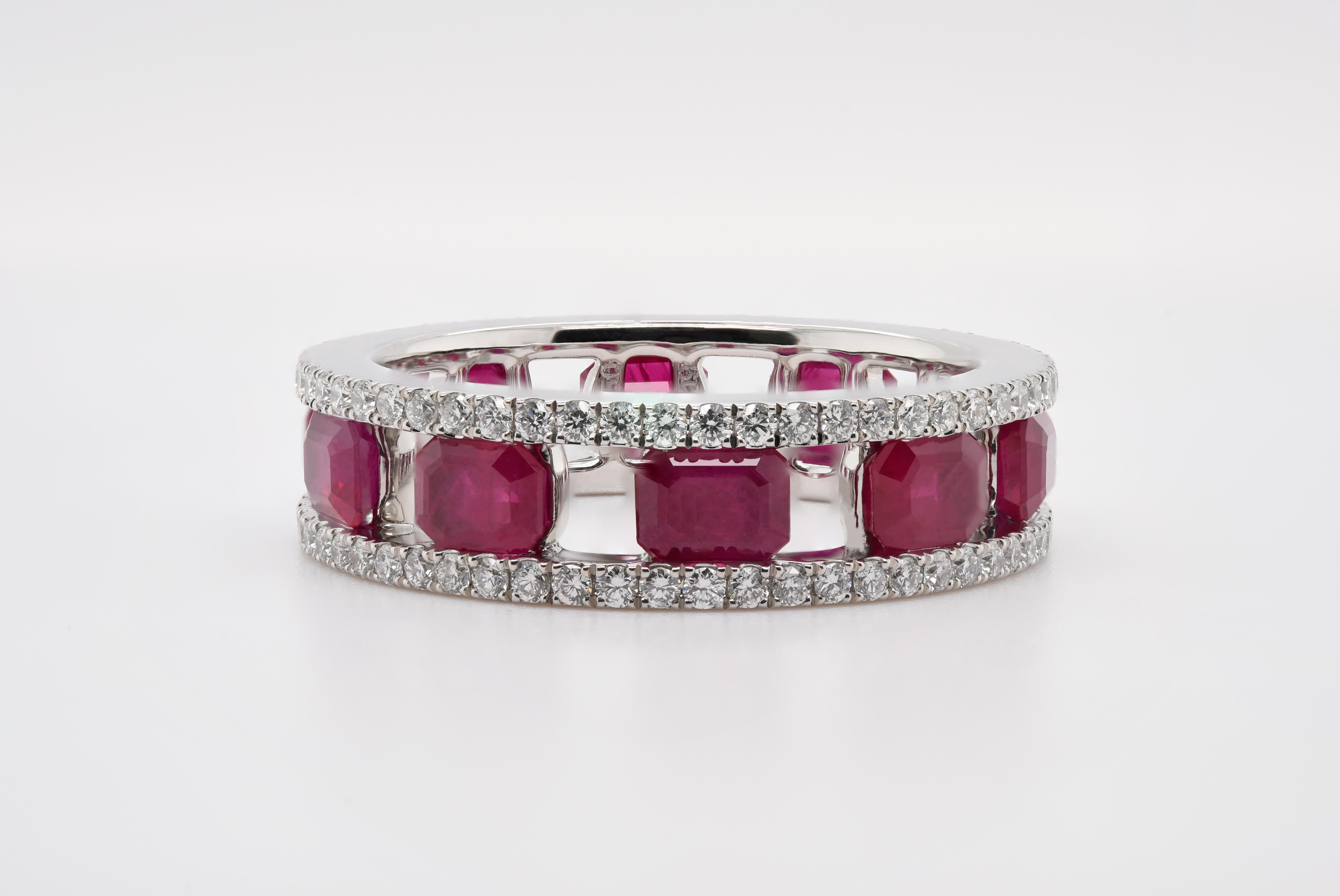 Artisan JAG New York Ruby and Diamond Band in Platinum For Sale