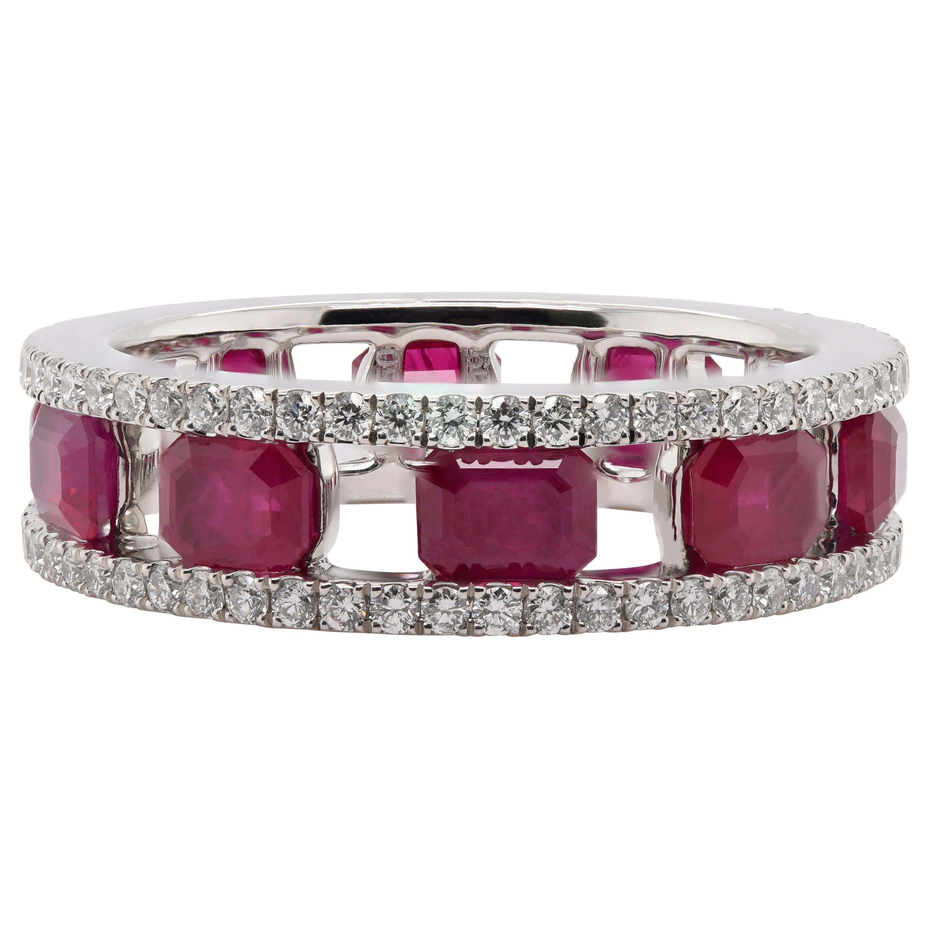 JAG New York Ruby and Diamond Band in Platinum For Sale