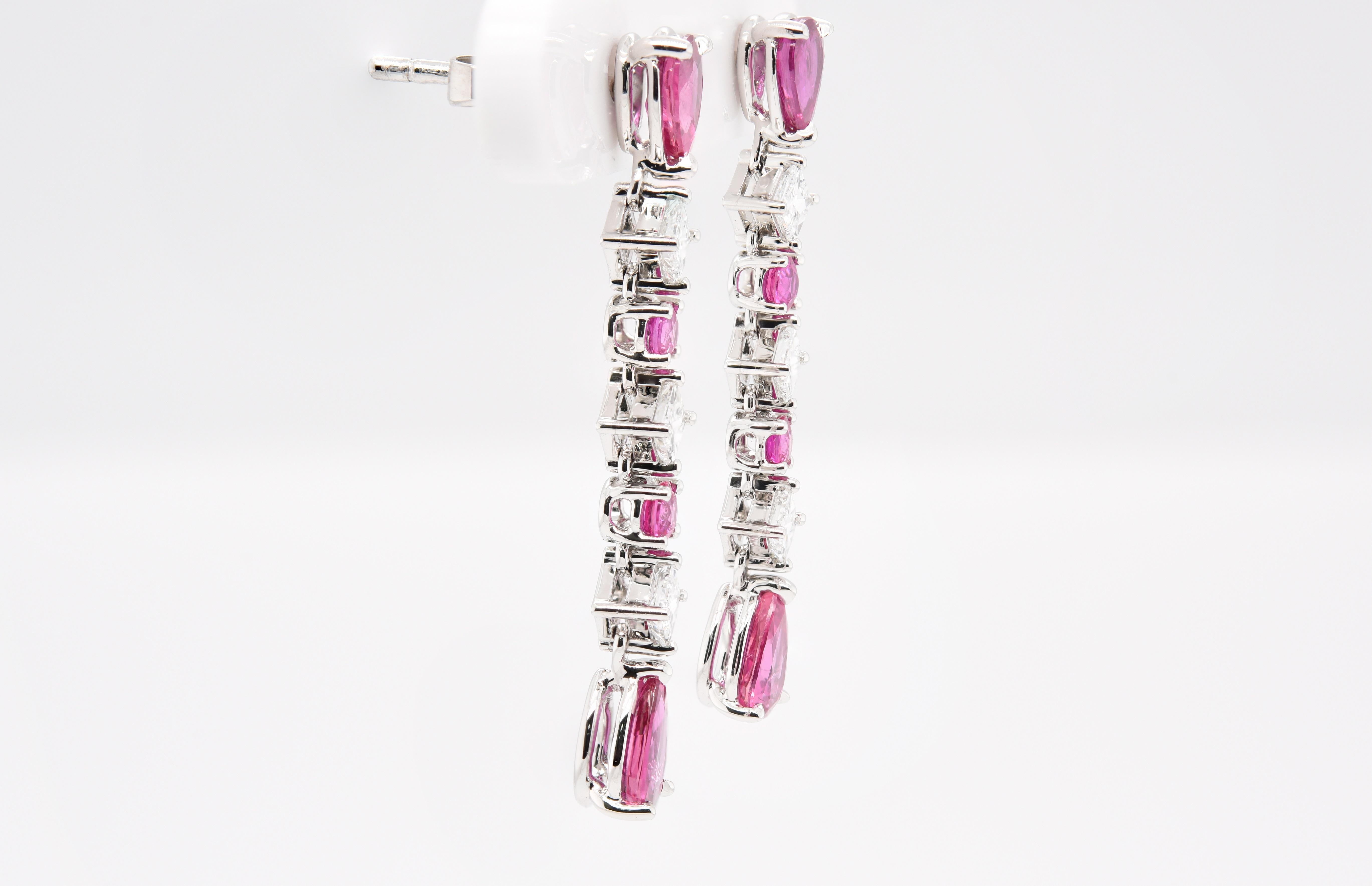 Artisan JAG New York Ruby and Diamond Dangle Earrings in Platinum For Sale