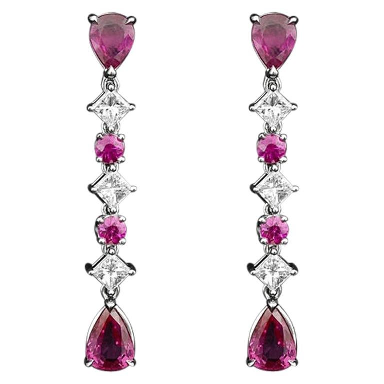 JAG New York Ruby and Diamond Dangle Earrings in Platinum For Sale