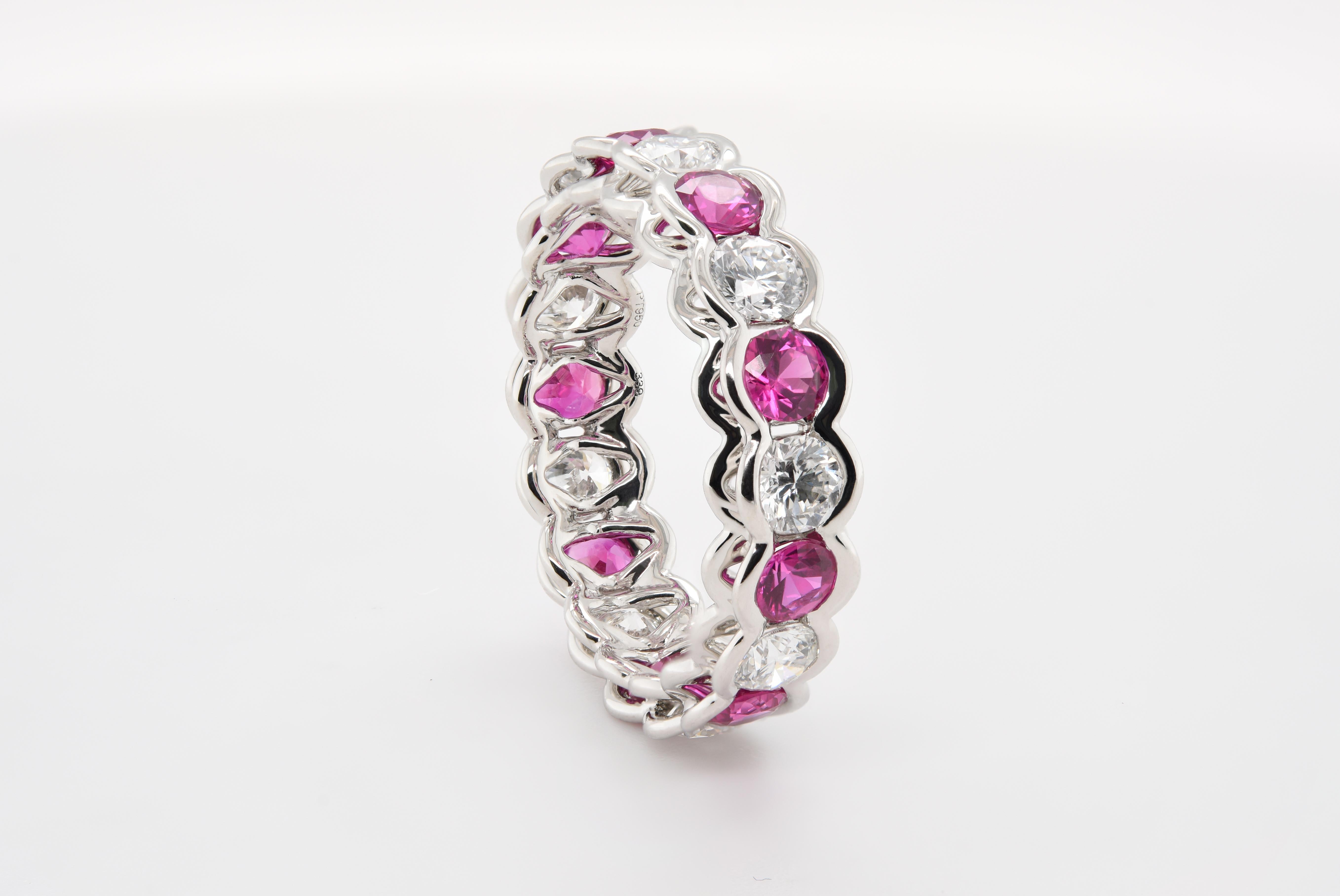 Round Cut JAG New York Ruby and Diamond Eternity Band For Sale