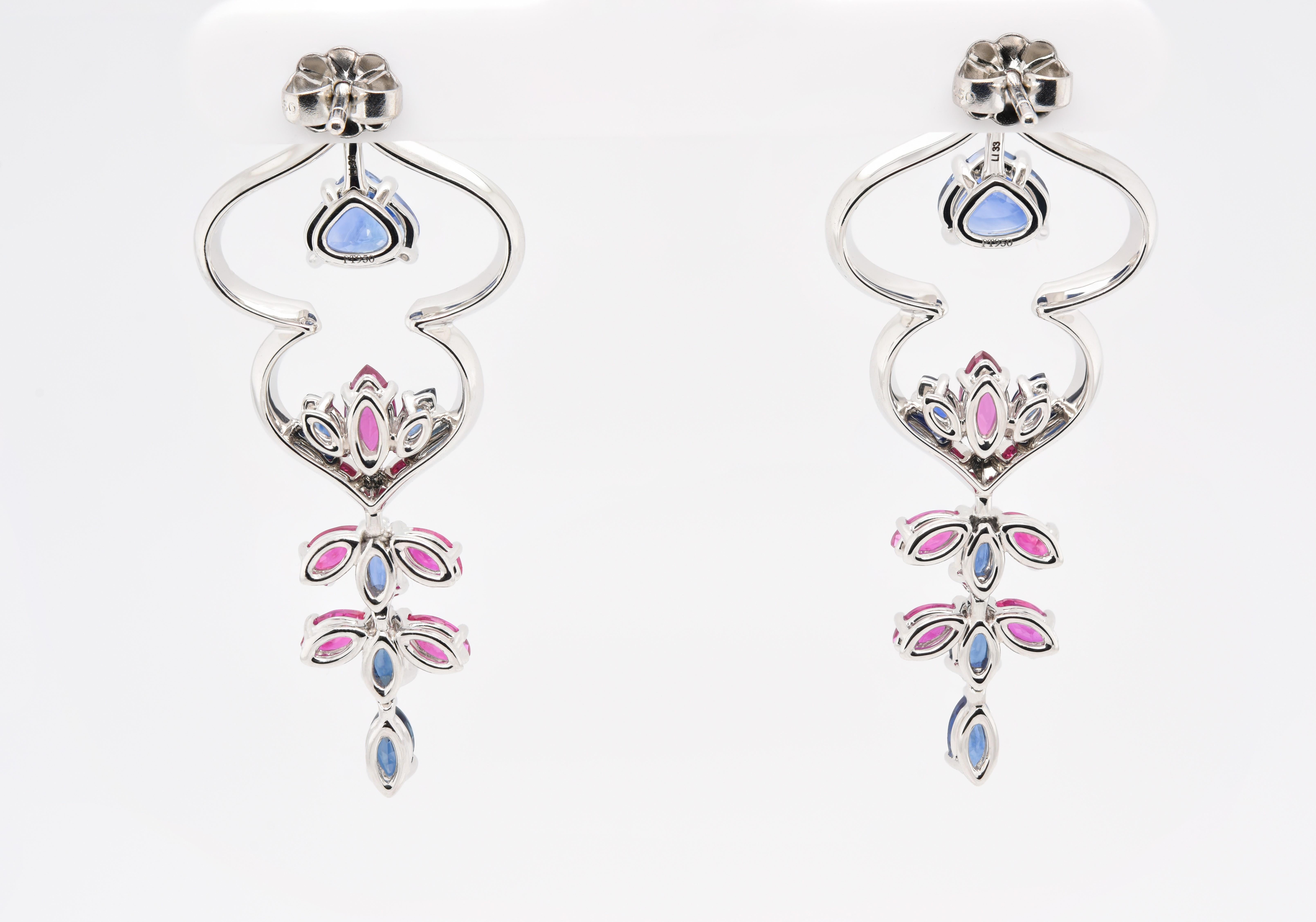 Marquise Cut JAG New York Ruby and Sapphire Drop Earrings Created in Platinum For Sale