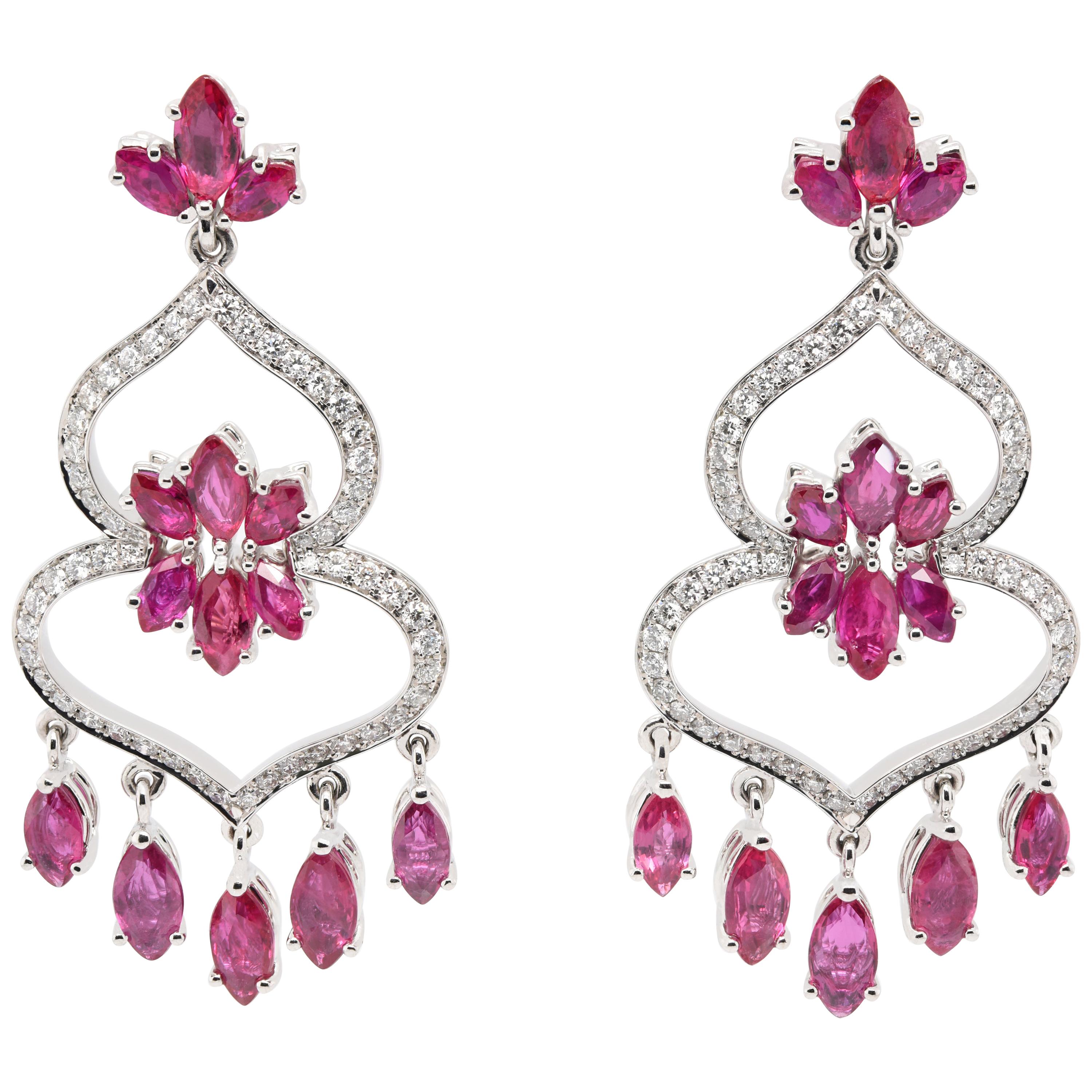 JAG New York Ruby Flowers on an Open Spade of Diamonds in Platinum For Sale