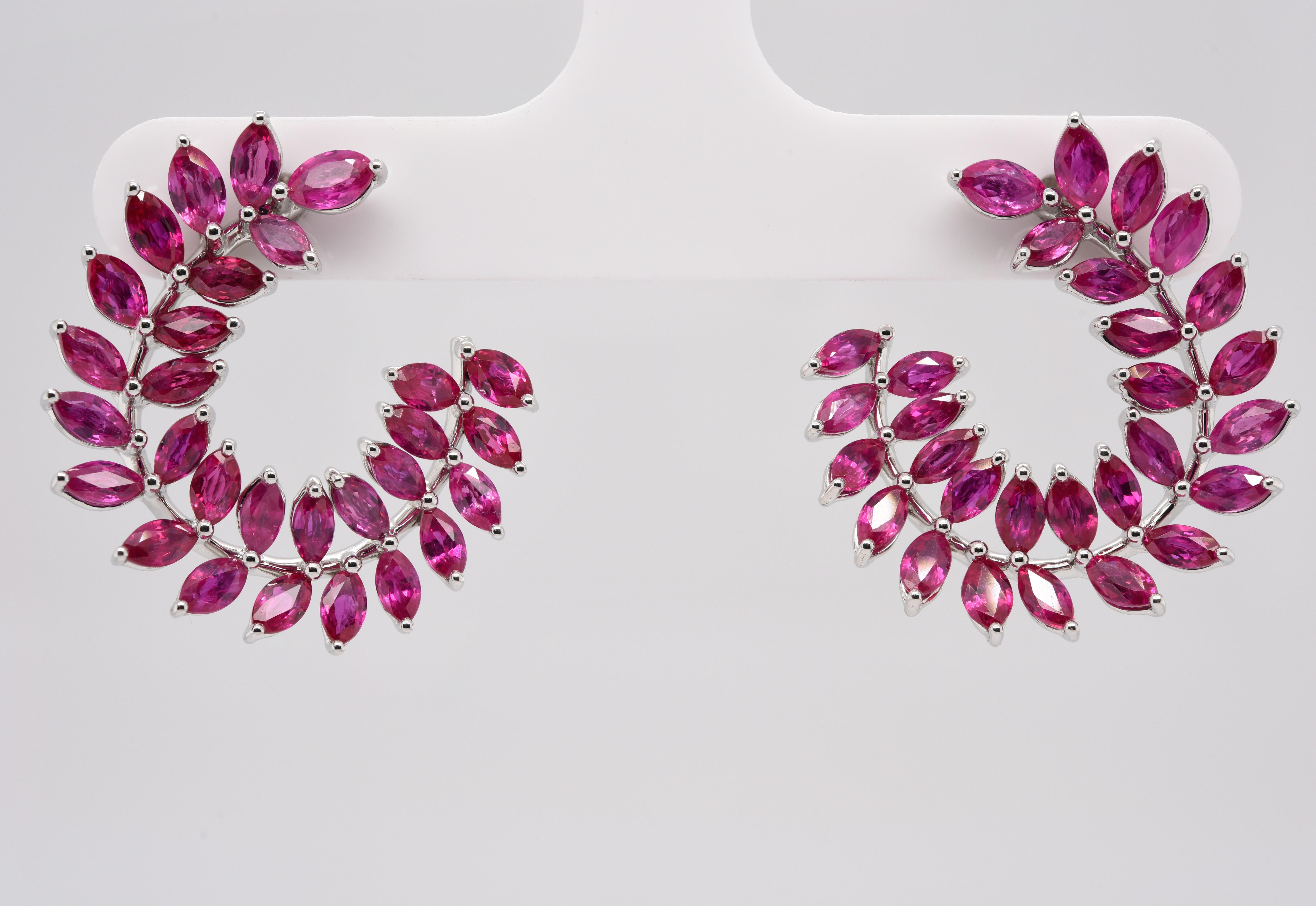 Artisan JAG New York Ruby Marquise Earrings in Platinum For Sale