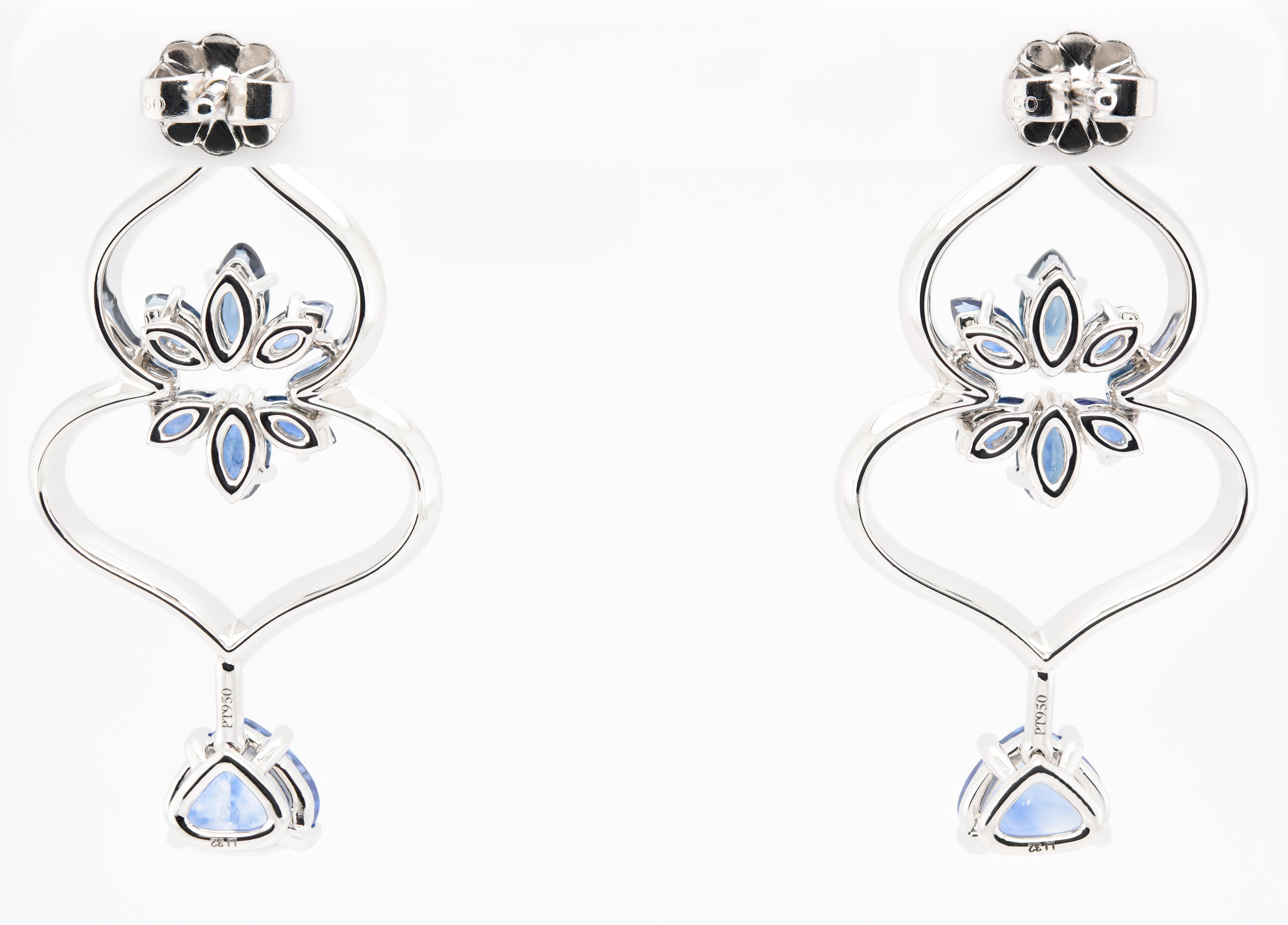 Marquise Cut JAG New York Sapphire and Diamond Earrings in Platinum Shaped Like Spades For Sale