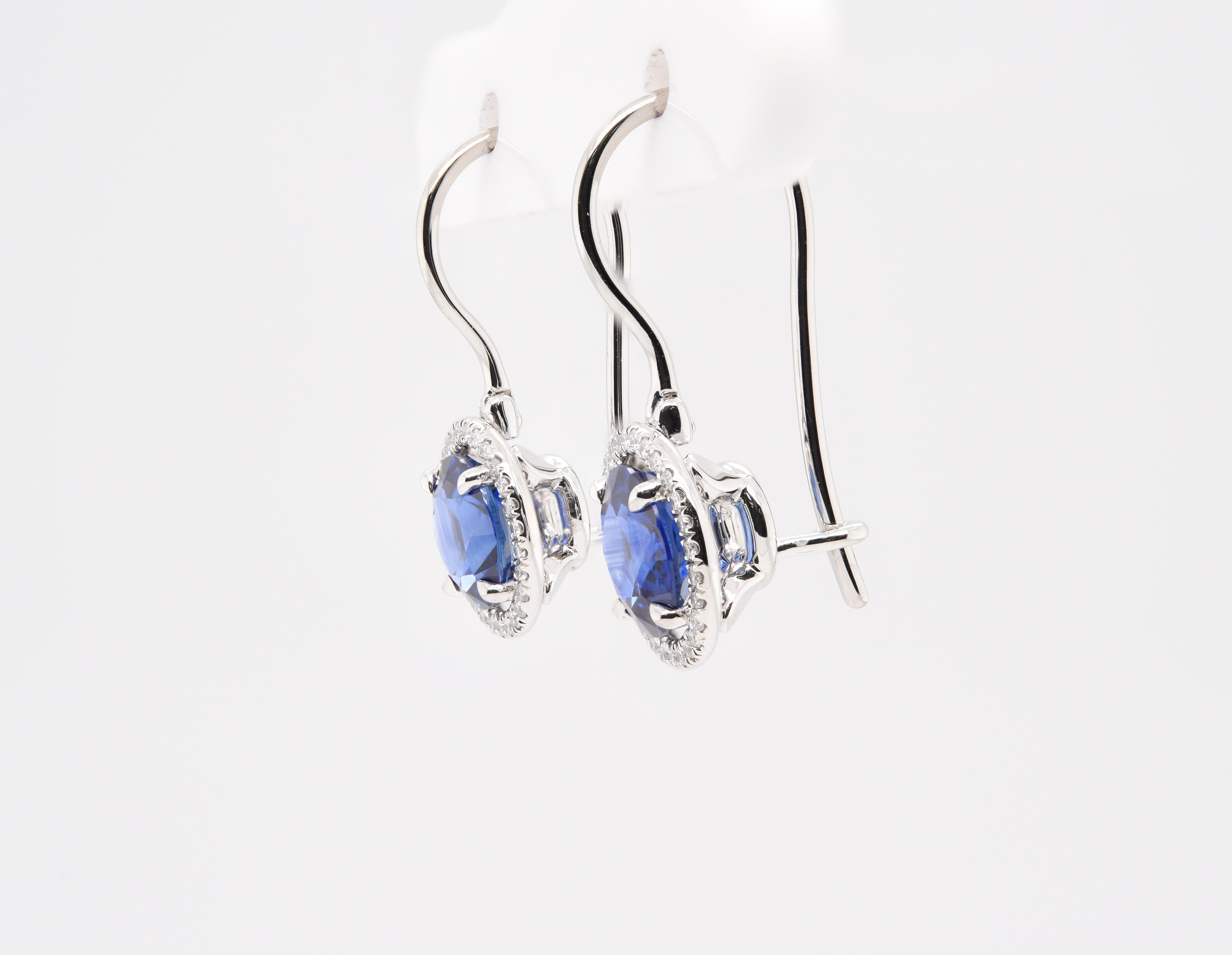 Artisan JAG New York Sapphire and Diamond Halo Earrings Set in Platinum For Sale