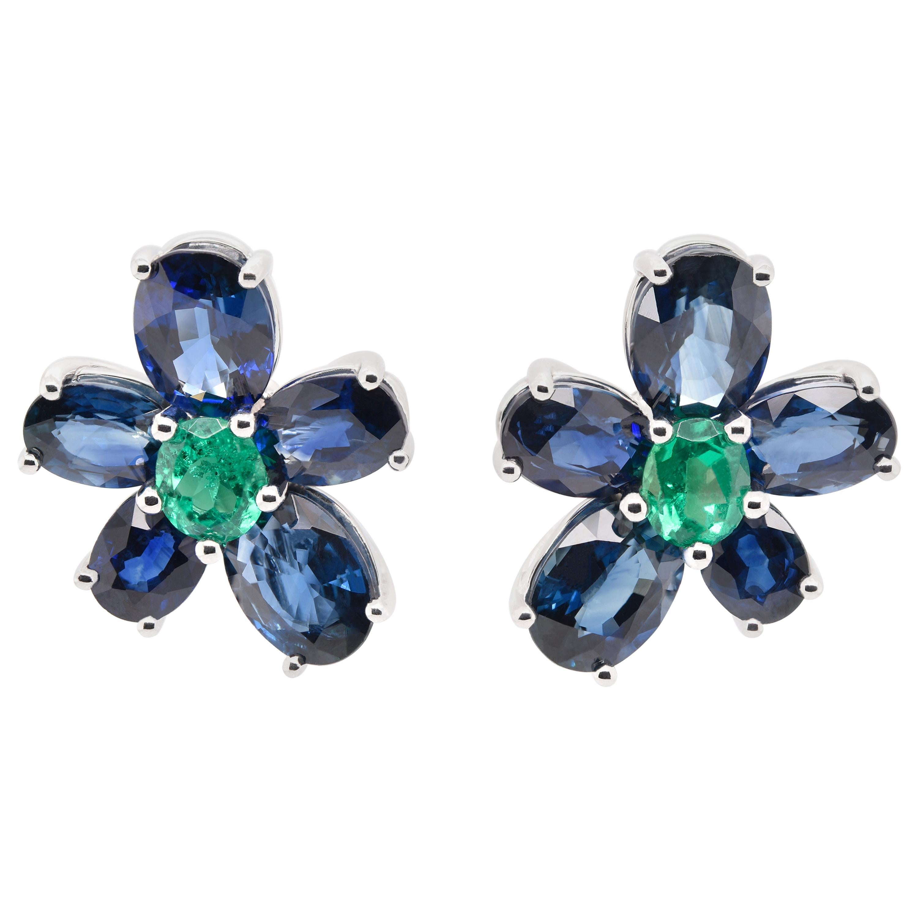 JAG New York Sapphire and Emerald Earrings Created in Platinum For Sale