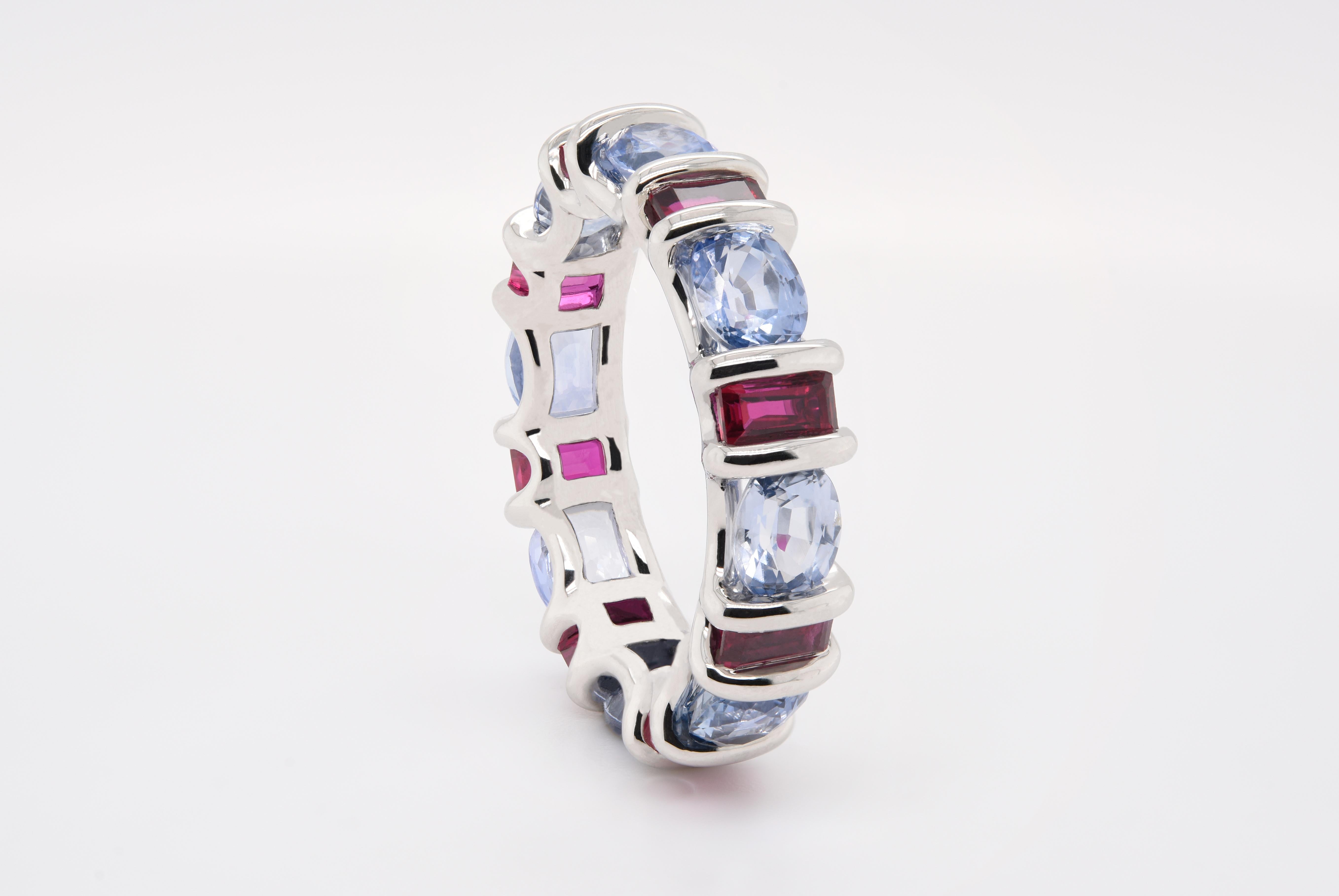 Artist JAG New York Sapphire and Ruby Eternity Band in Platinum For Sale