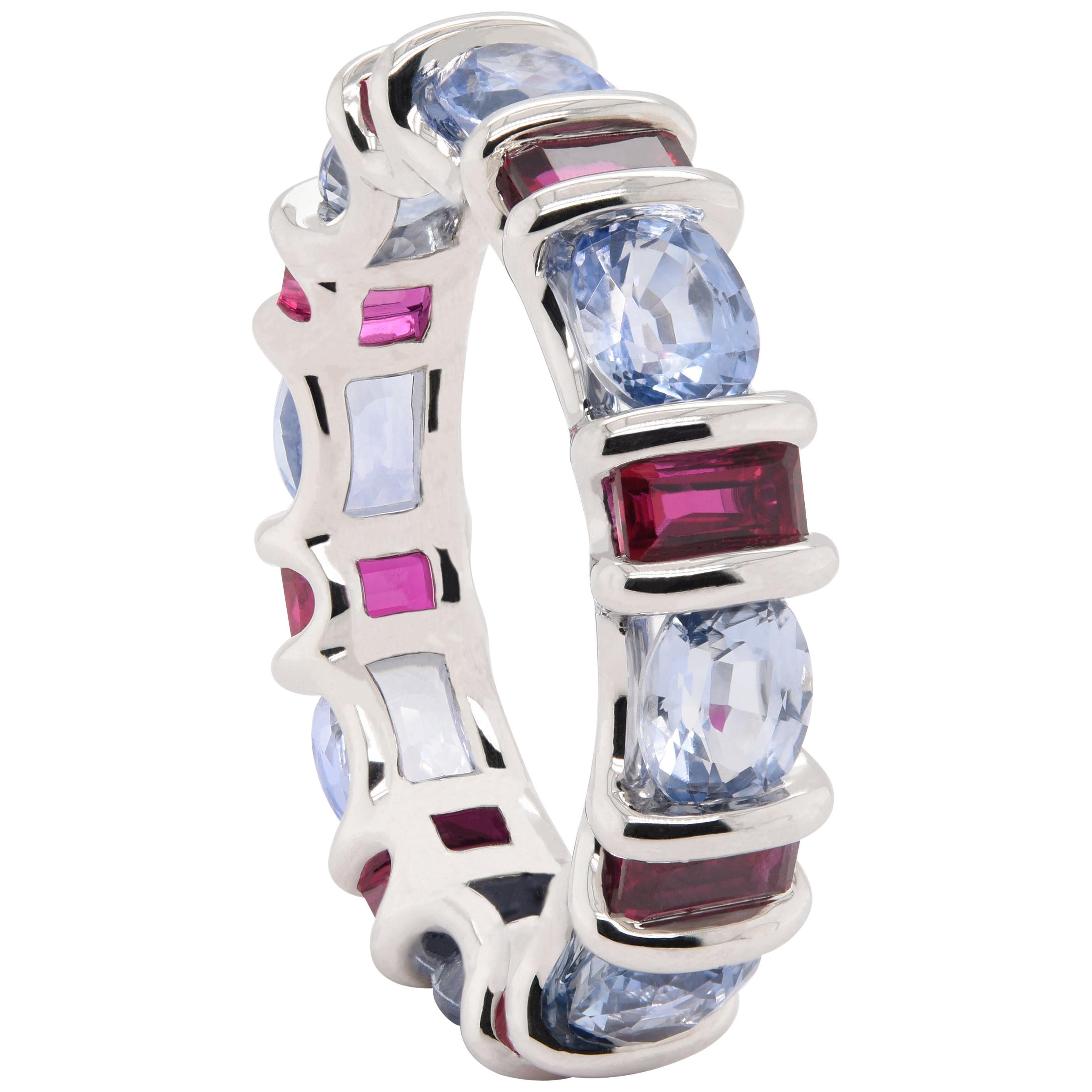 JAG New York Sapphire and Ruby Eternity Band in Platinum For Sale