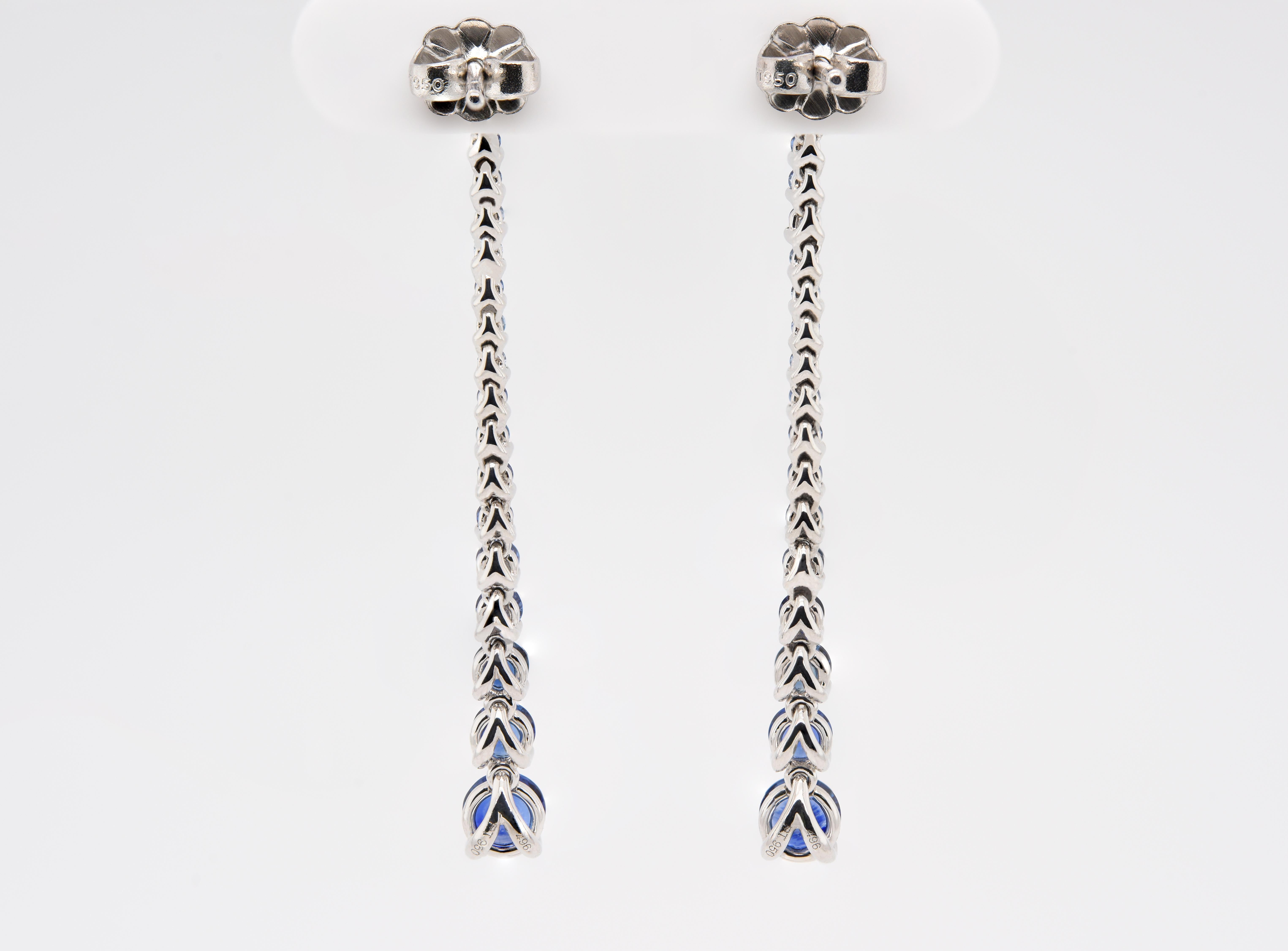 Round Cut JAG New York Sapphire Dangle Earrings Created in Platinum For Sale