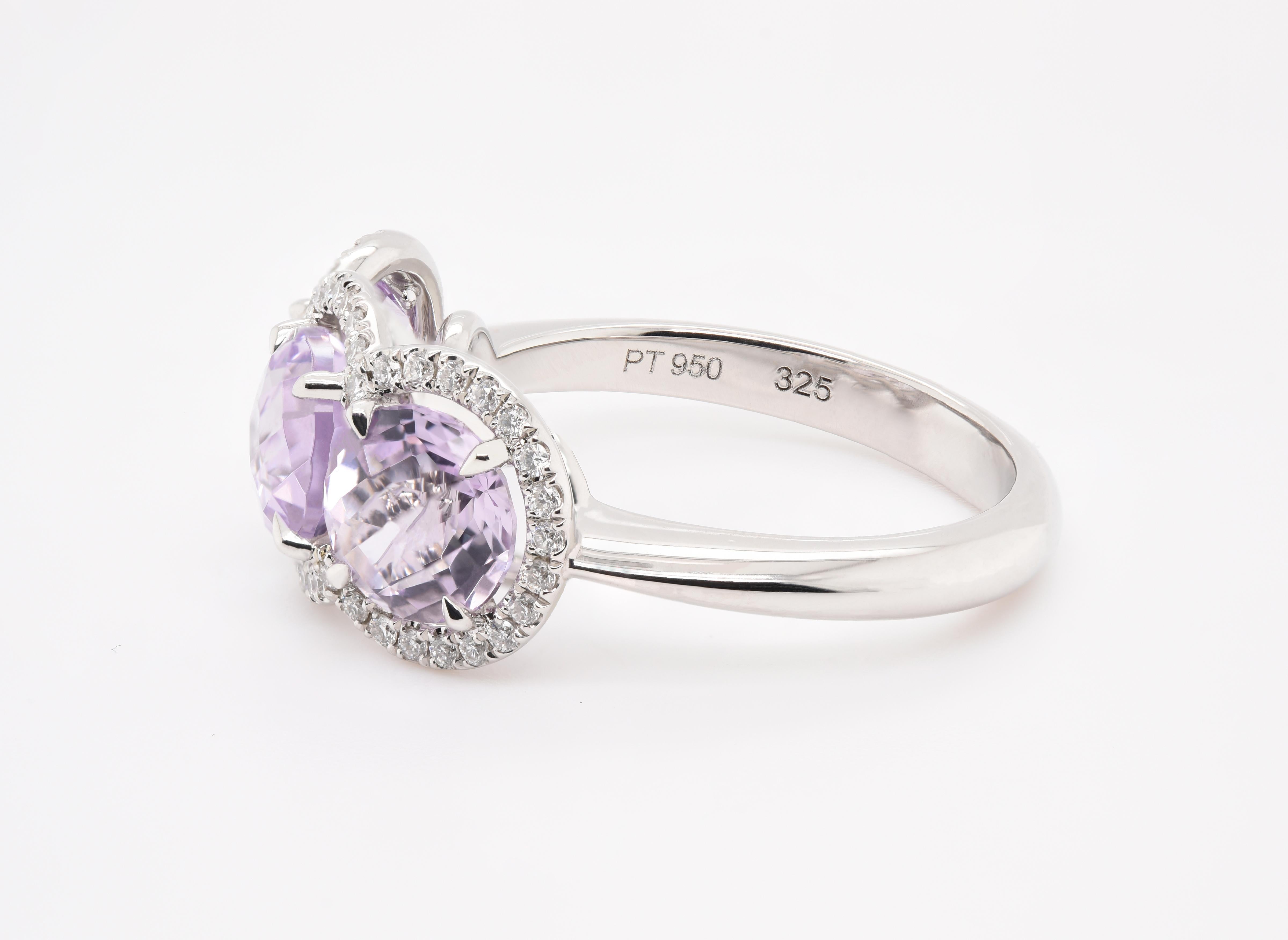 Artist JAG New York Three Amethyst Surrounded by Diamond Halos Ring in Platinum For Sale