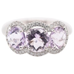 JAG New York Three Amethyst Surrounded by Diamond Halos Ring in Platinum
