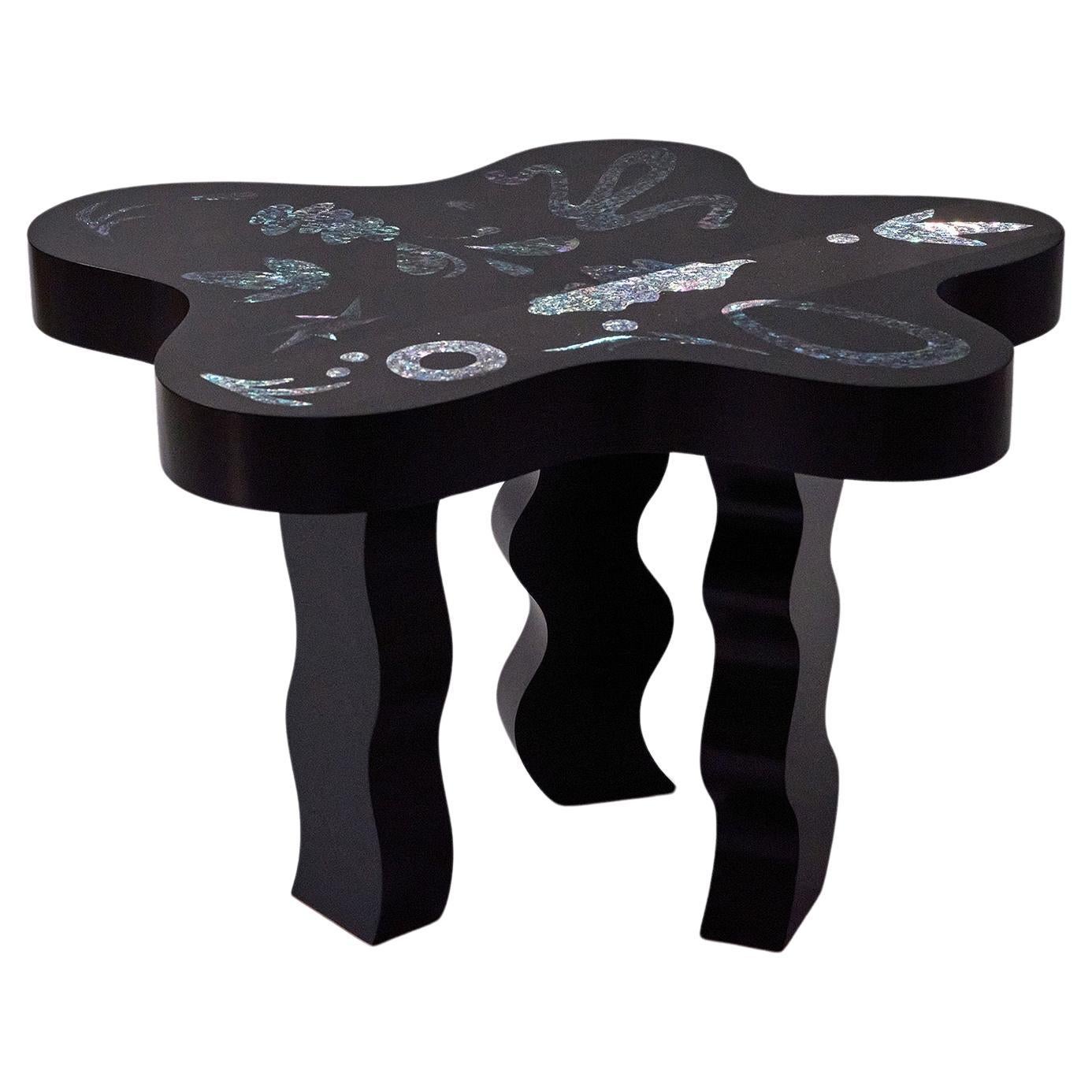 Jagae,  Black coffee table with mother of pearl embellisments  For Sale